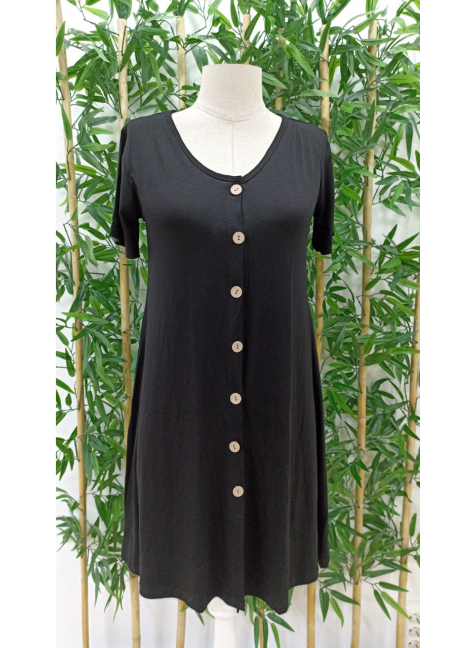 Kadın Kısa Kollu V Yaka önü Düğmeli Viskon Elbise