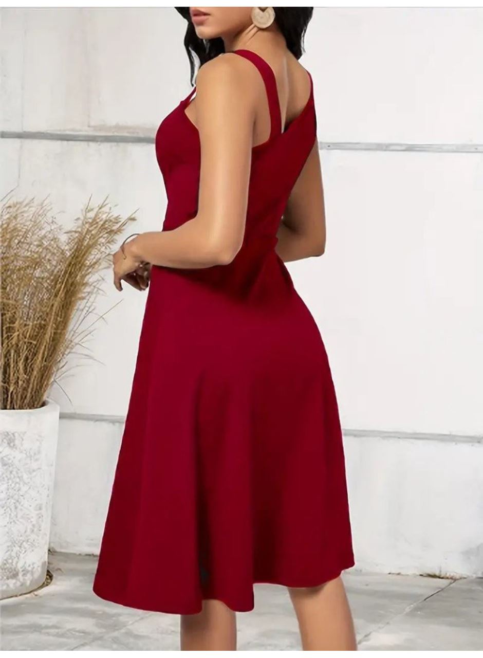 Kadın Tek Omuzu şerit Detaylı Kolsuz Yandan Düğme Detaylı Janjan Krep Elbise