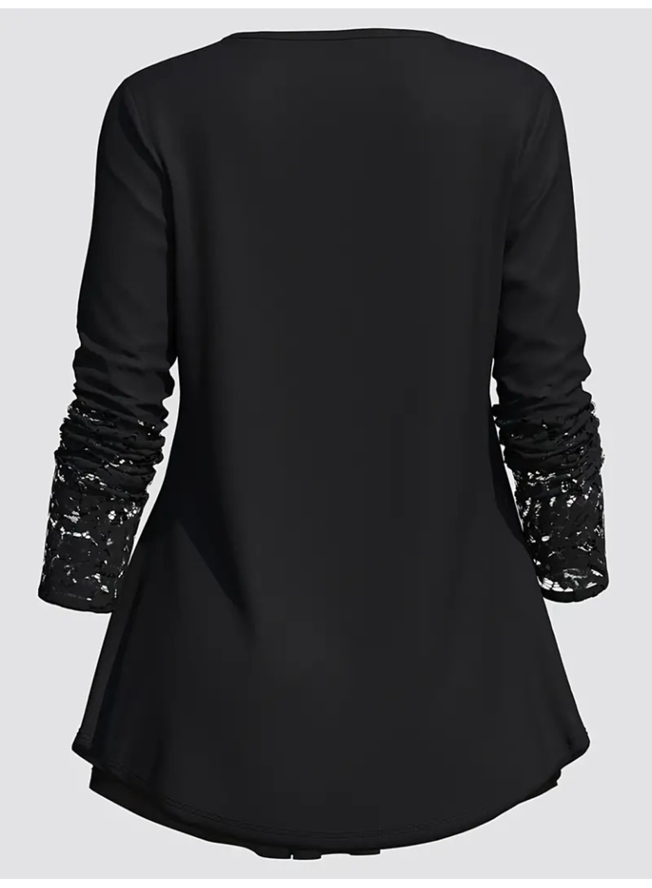 Kadın Uzun Kollu Dantel Detaylı Düğmeli Viskon Bluz