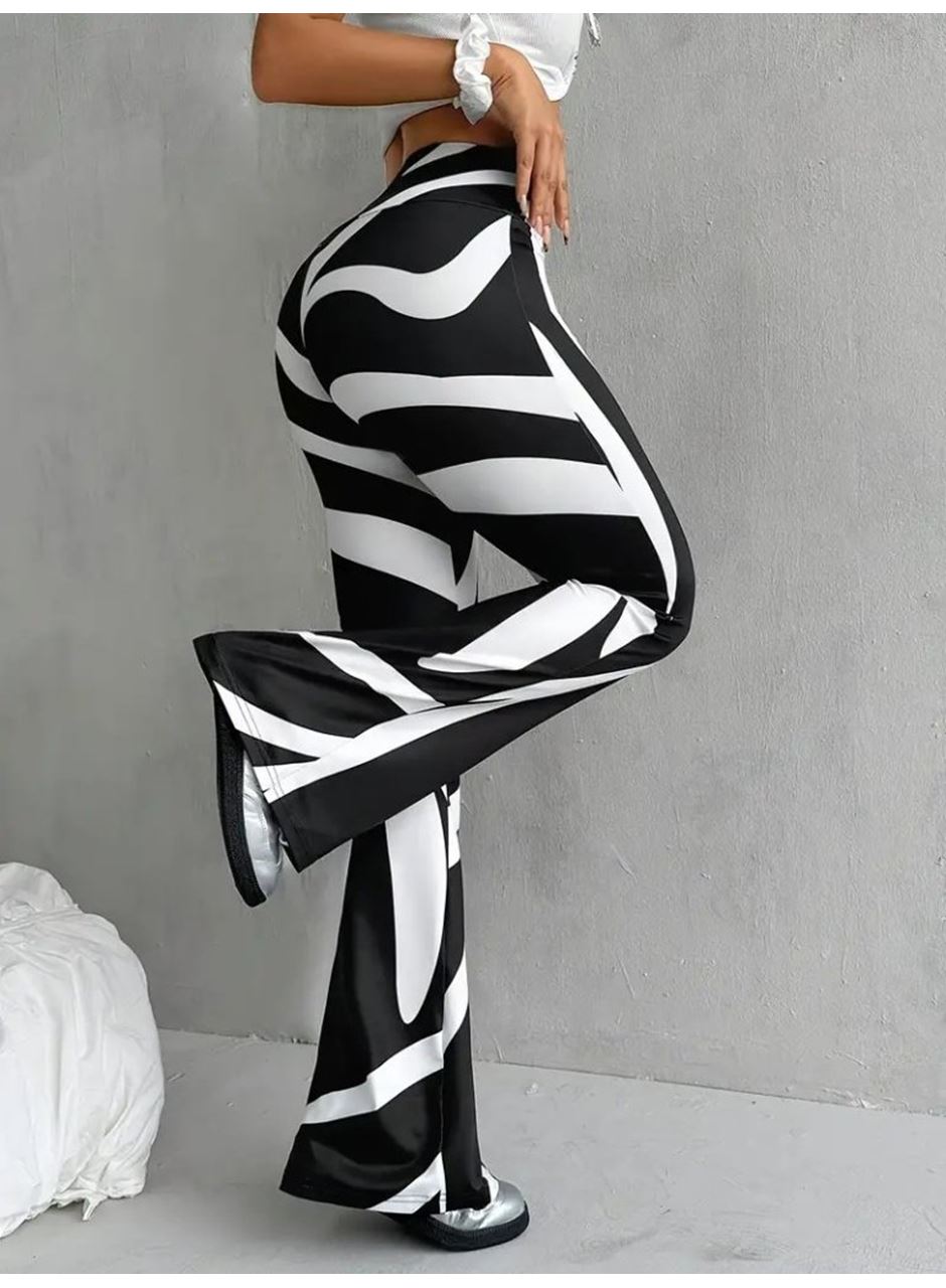 Kadın Yüksek Bel Zebra Desenli Dalgıç Tayt