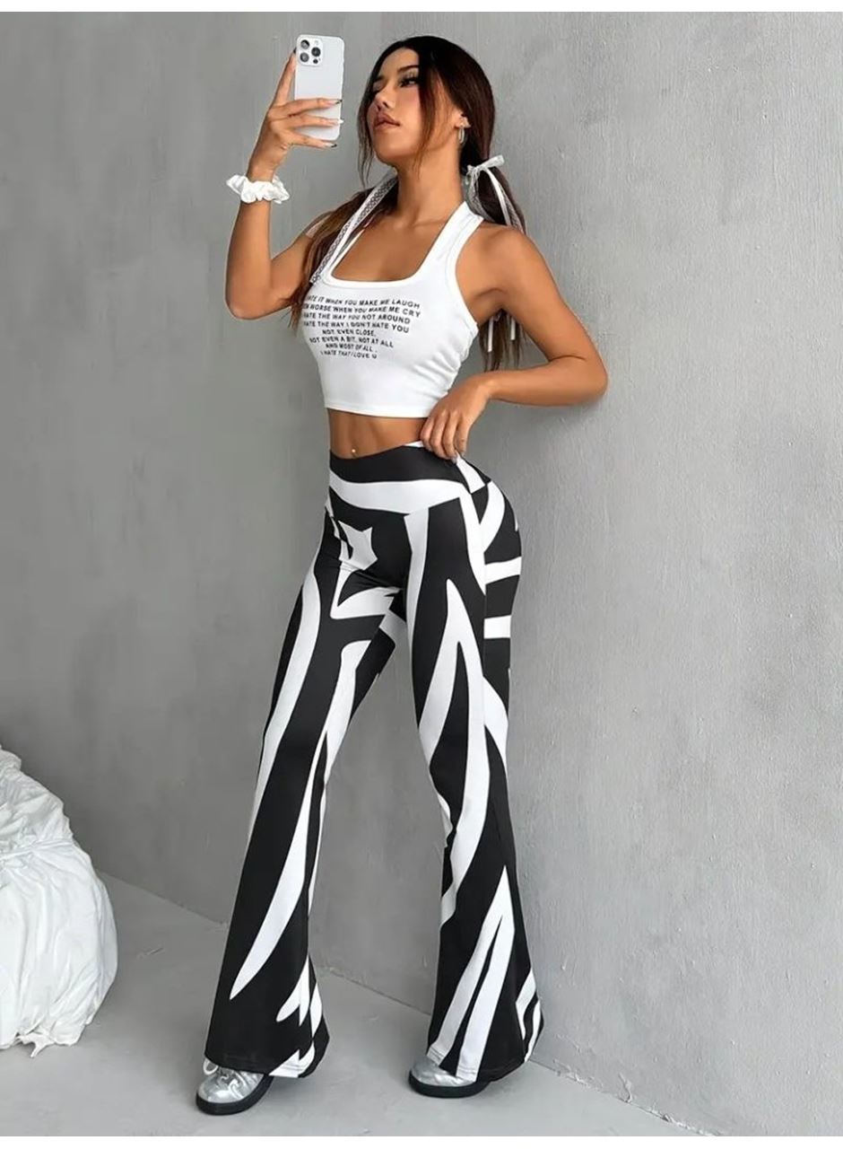 Kadın Yüksek Bel Zebra Desenli Dalgıç Tayt