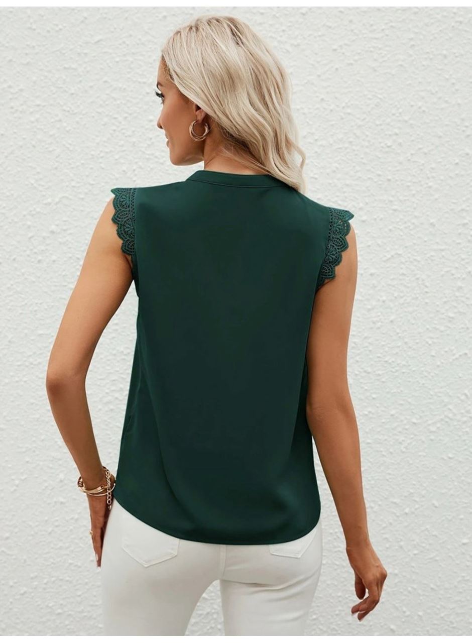 Kadın Kısa Dantel Kollu Hakim Yaka Ithal Krep Bluz