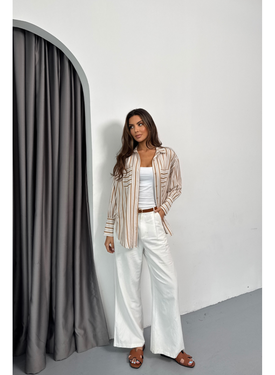 ÇİZGİLİ GÖMLEK - Bej