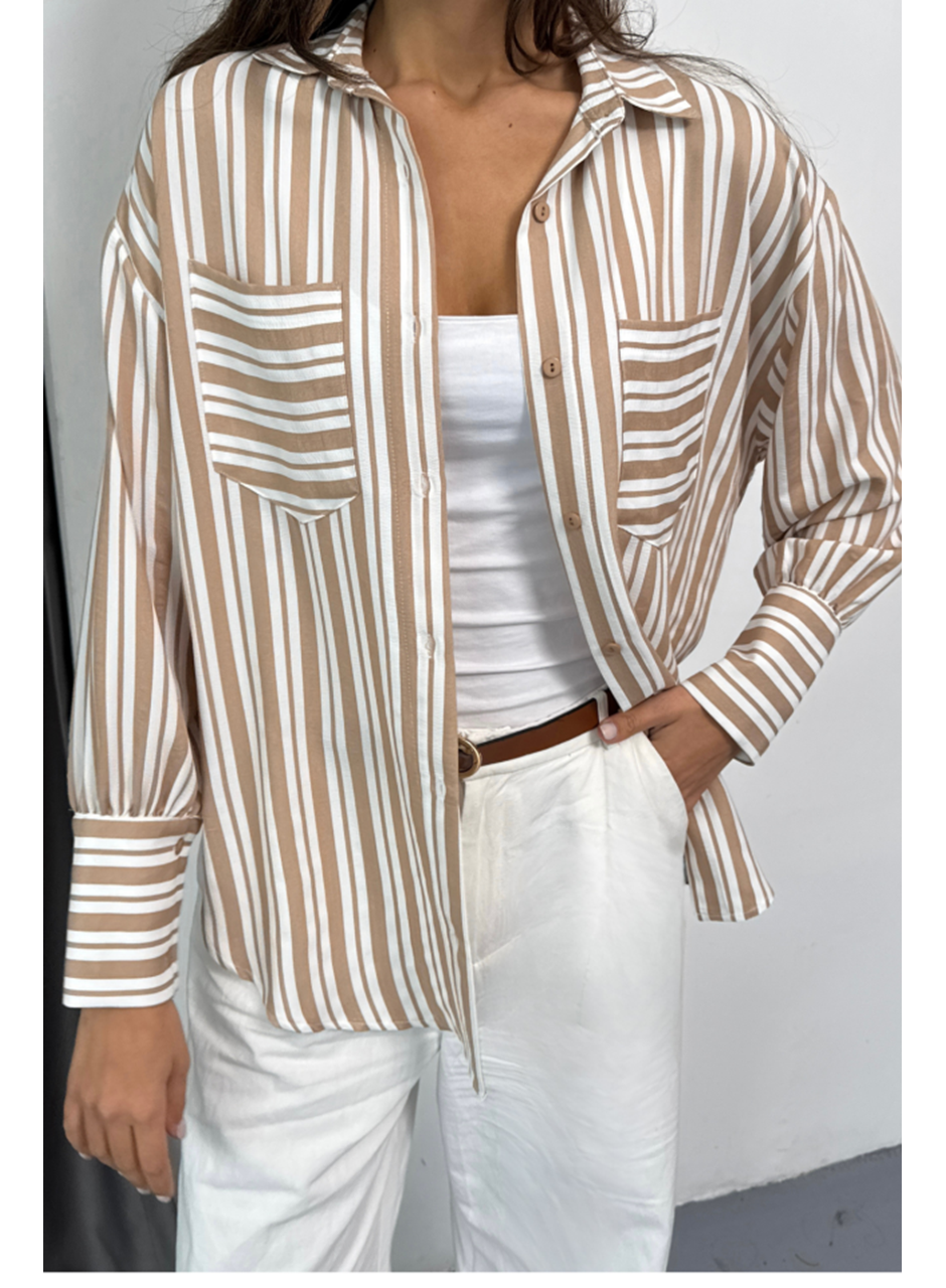 ÇİZGİLİ GÖMLEK - Bej