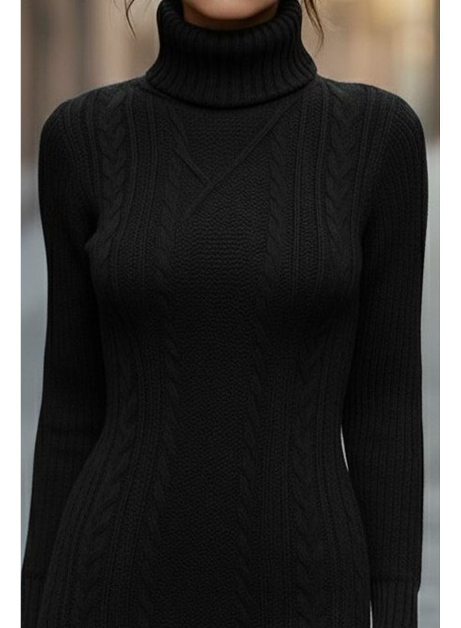 Kadın Uzun Kollu Balıkçı Yaka Kısa Triko Elbise