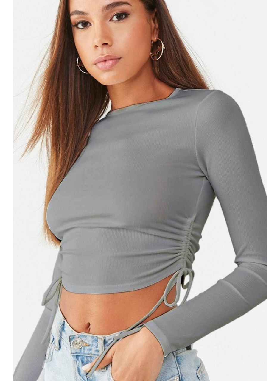 Kadın Uzun Kollu Yanlar Büzgü Detay Kaşkorse Crop