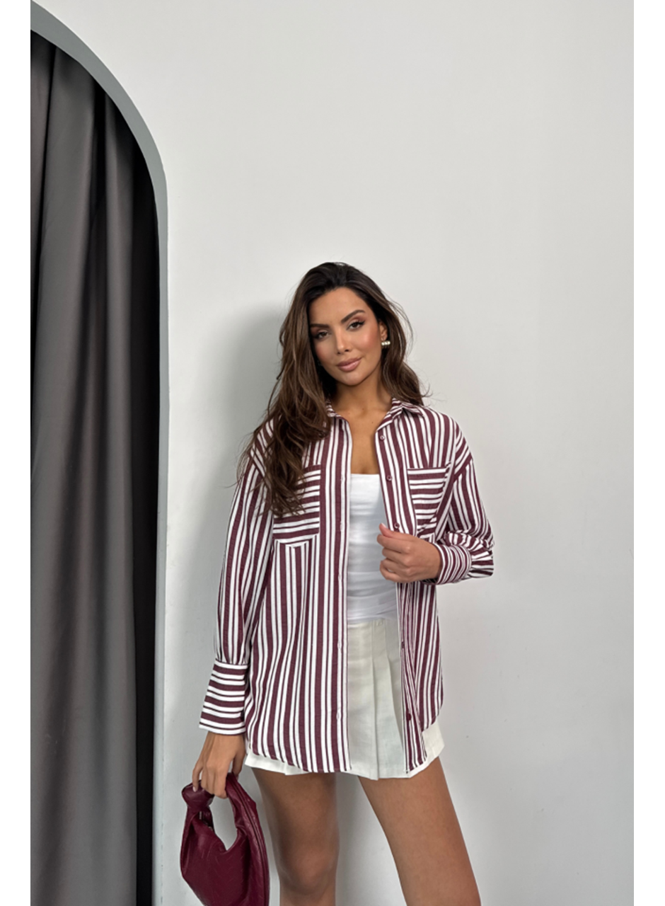ÇİZGİLİ GÖMLEK - Bordo