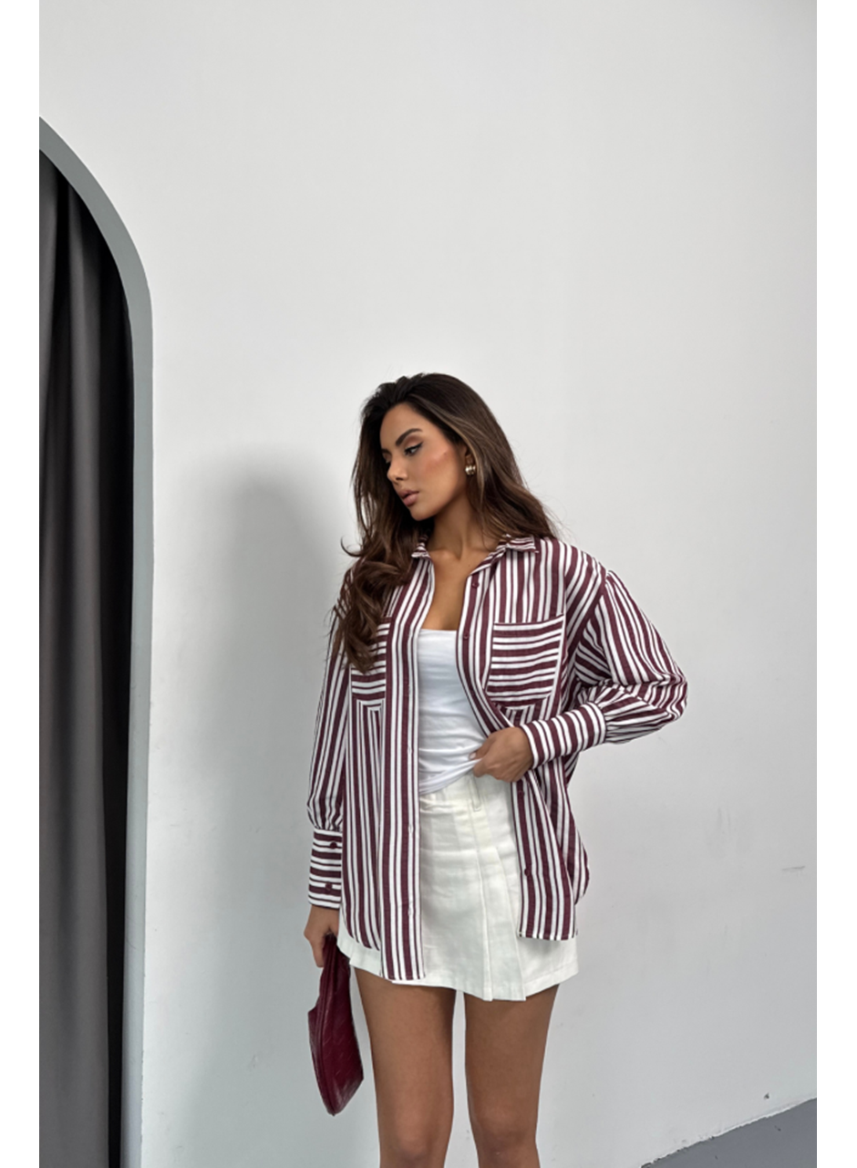 ÇİZGİLİ GÖMLEK - Bordo