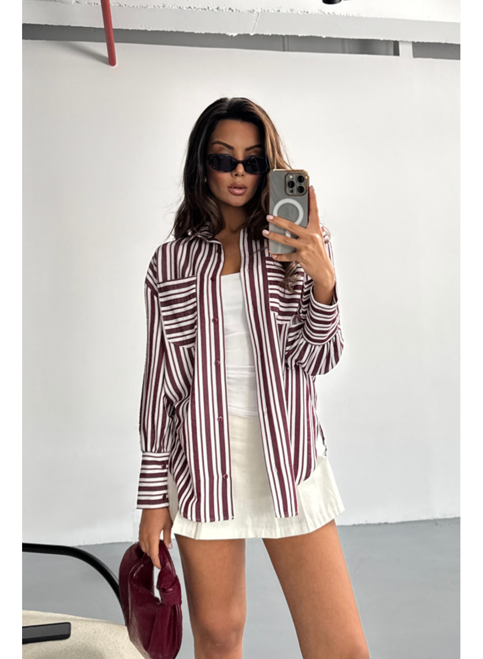 ÇİZGİLİ GÖMLEK - Bordo