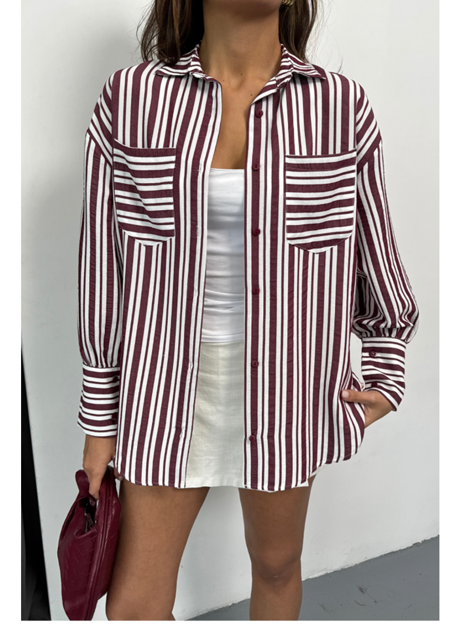 ÇİZGİLİ GÖMLEK - Bordo