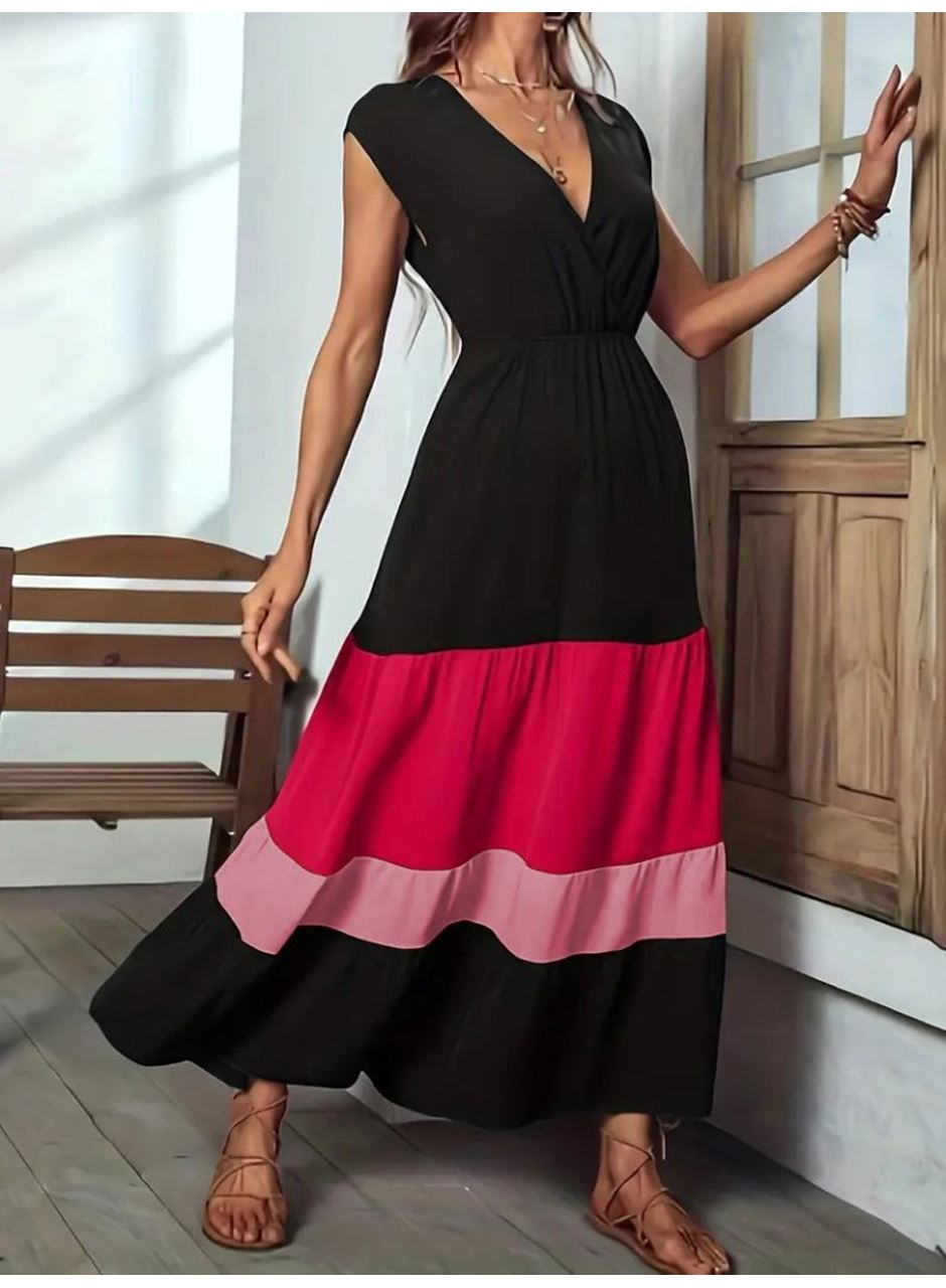 Kadın Kısa Kollu Kruvaze Yakalı çok Renkli Aerobin Elbise