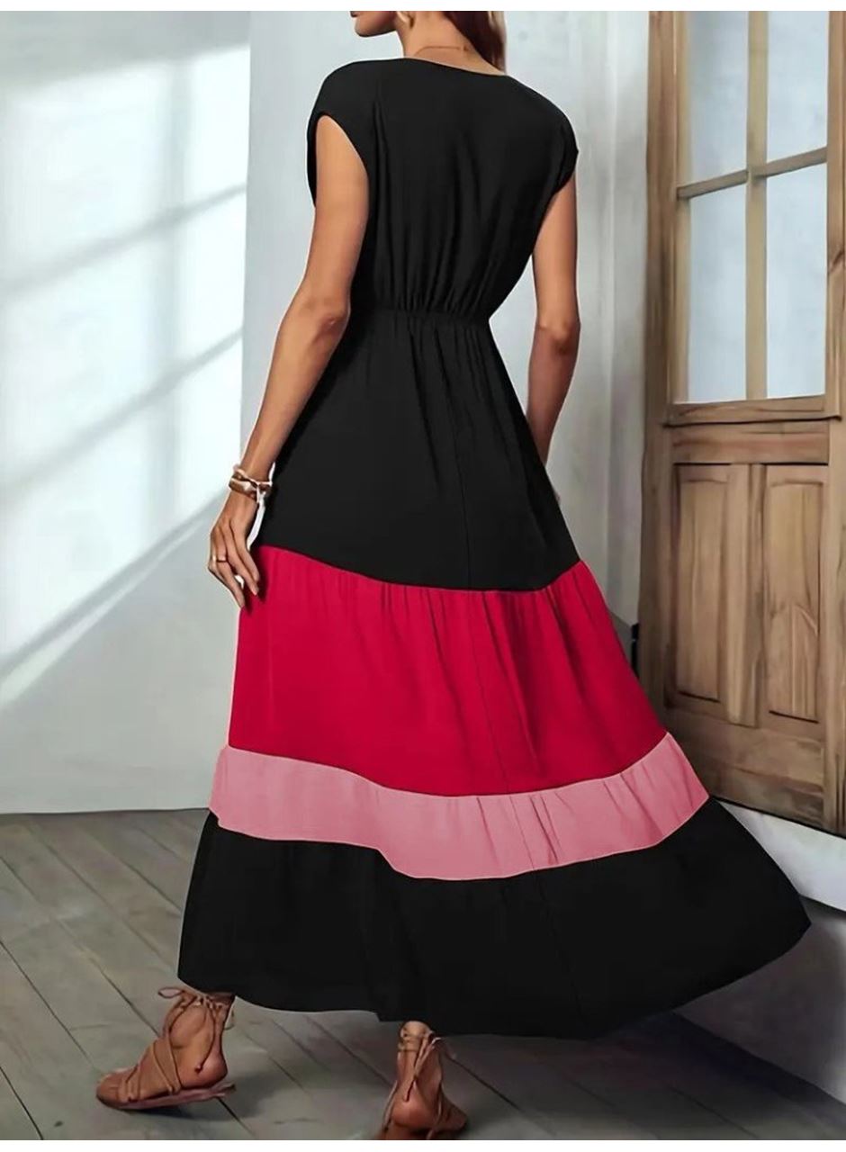 Kadın Kısa Kollu Kruvaze Yakalı çok Renkli Aerobin Elbise