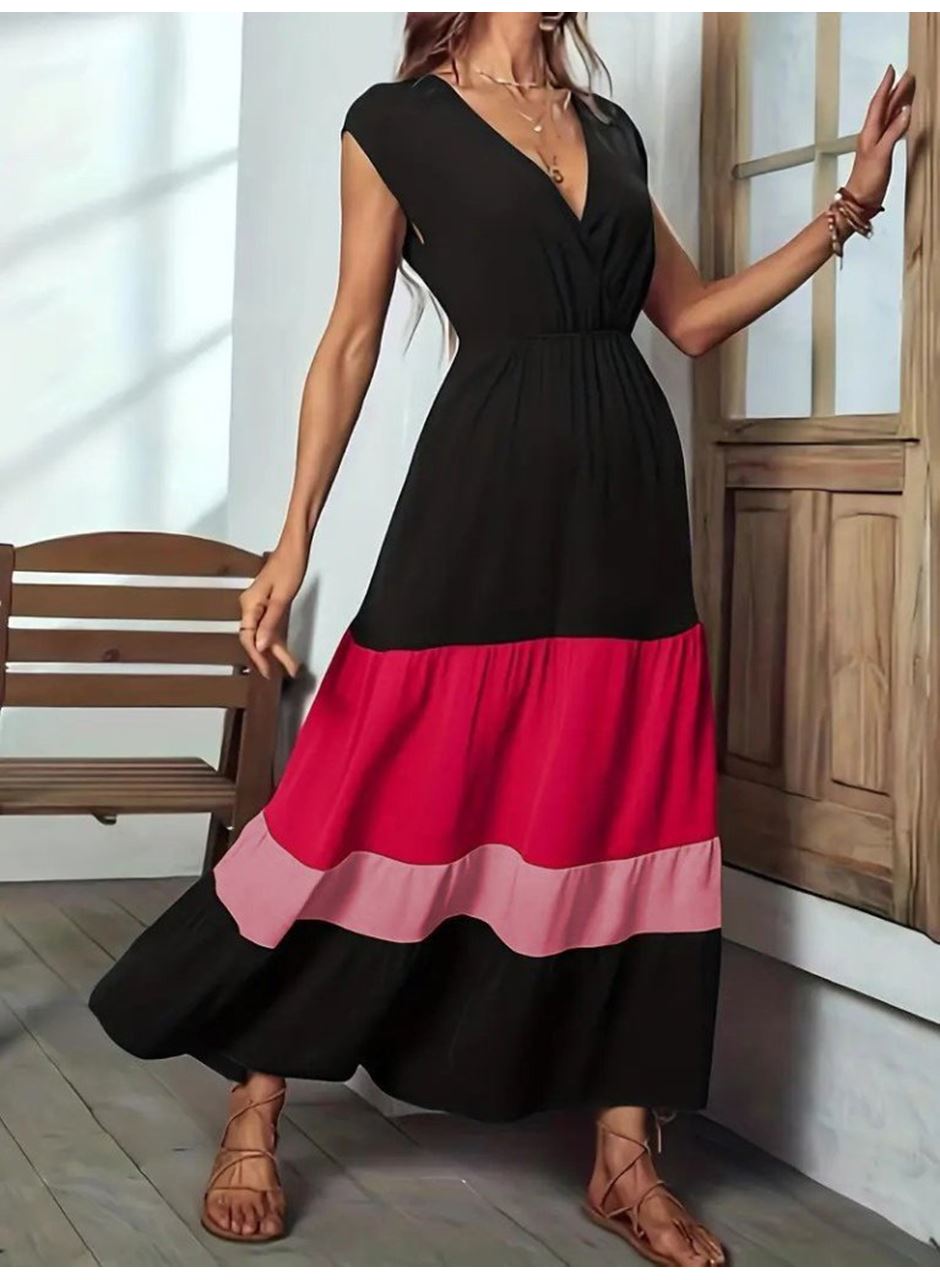 Kadın Kısa Kollu Kruvaze Yakalı çok Renkli Aerobin Elbise