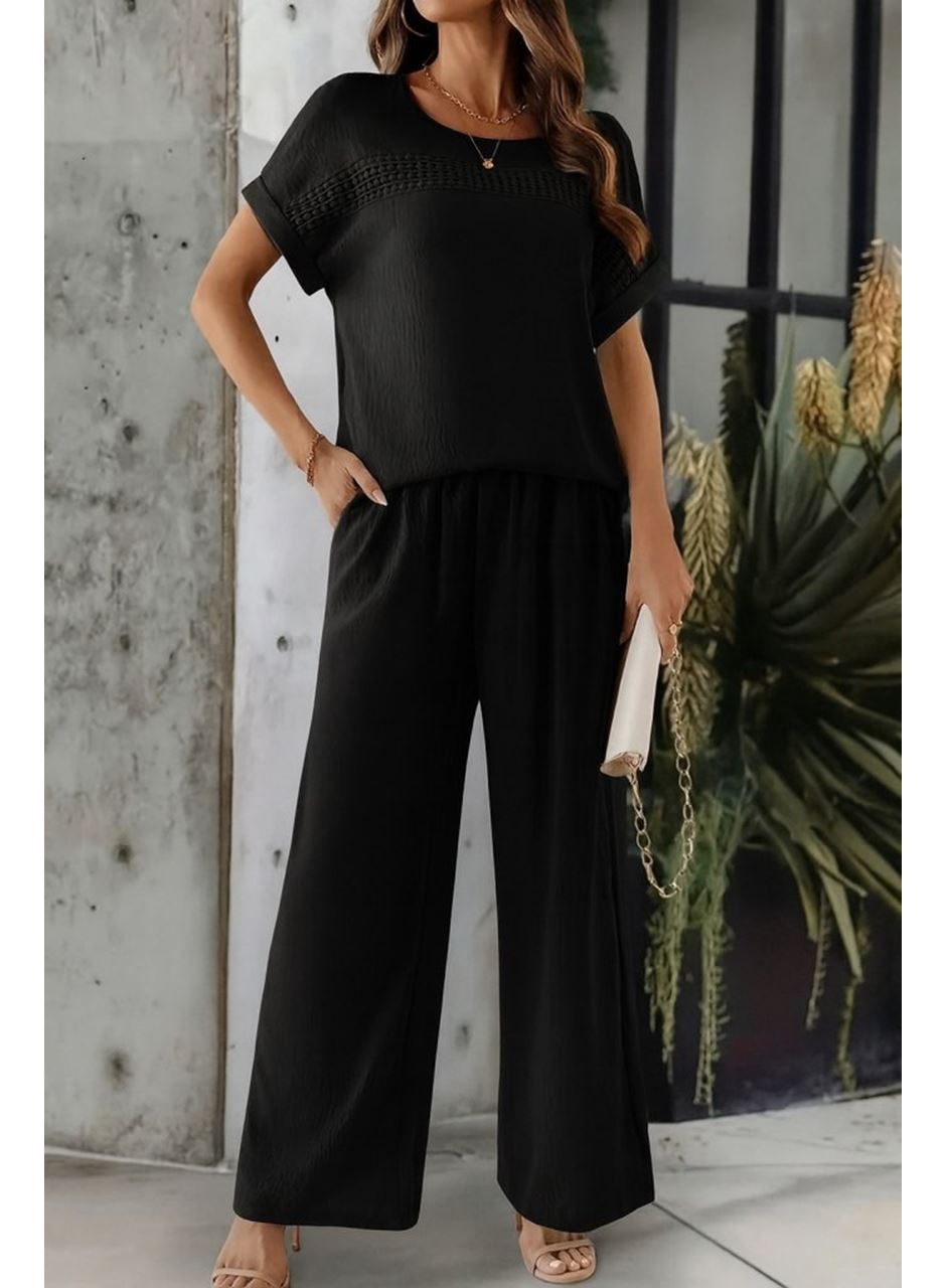 Kadın Kısa Kollu Yakası Açık Aerobin Bluz Ve Pantolon Ikili Takım