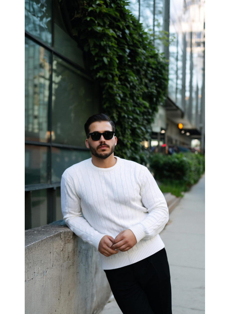 Erkek Örgü Desen Bisiklet Yaka Kazak