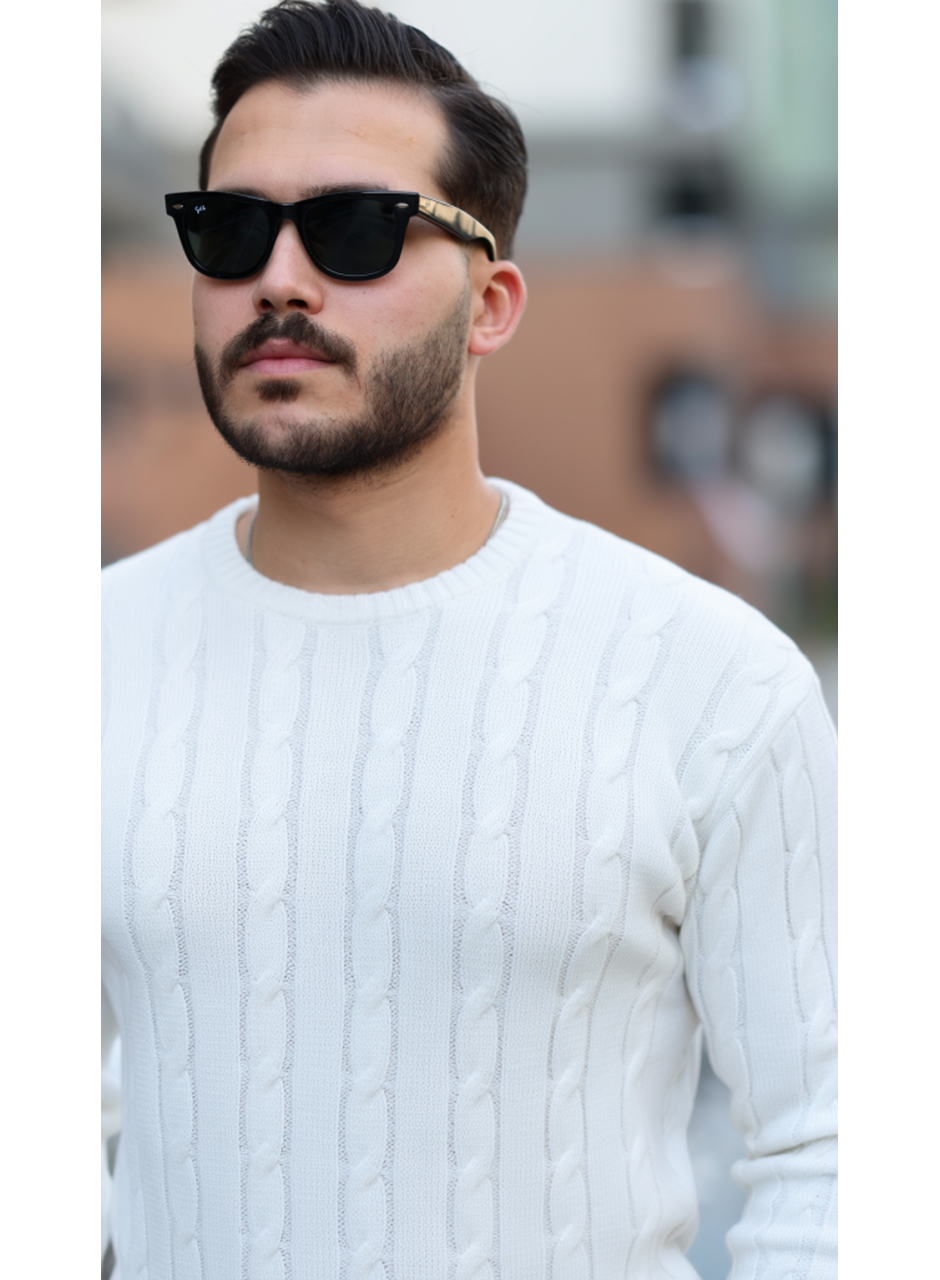 Erkek Örgü Desen Bisiklet Yaka Kazak