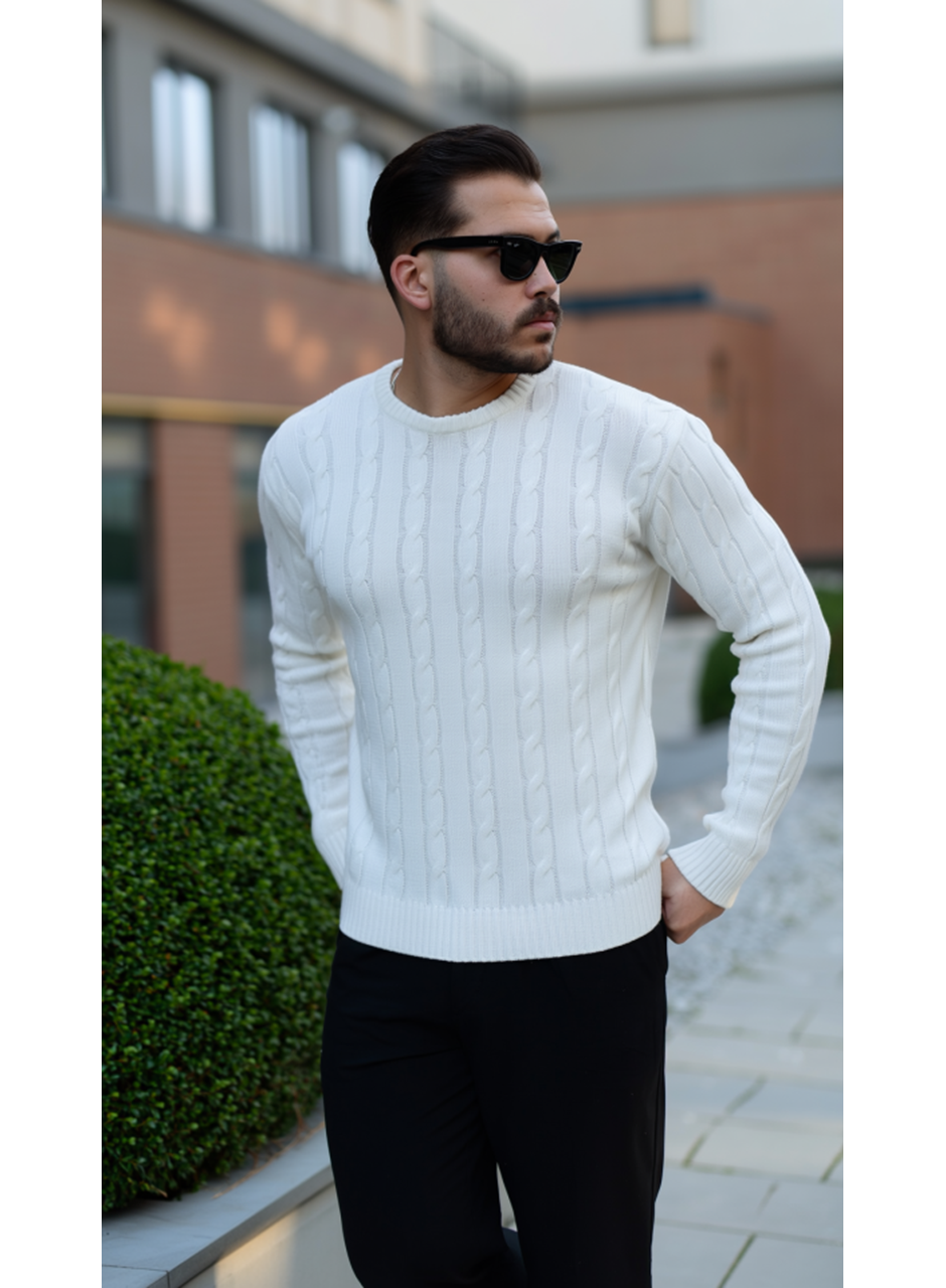 Erkek Örgü Desen Bisiklet Yaka Kazak