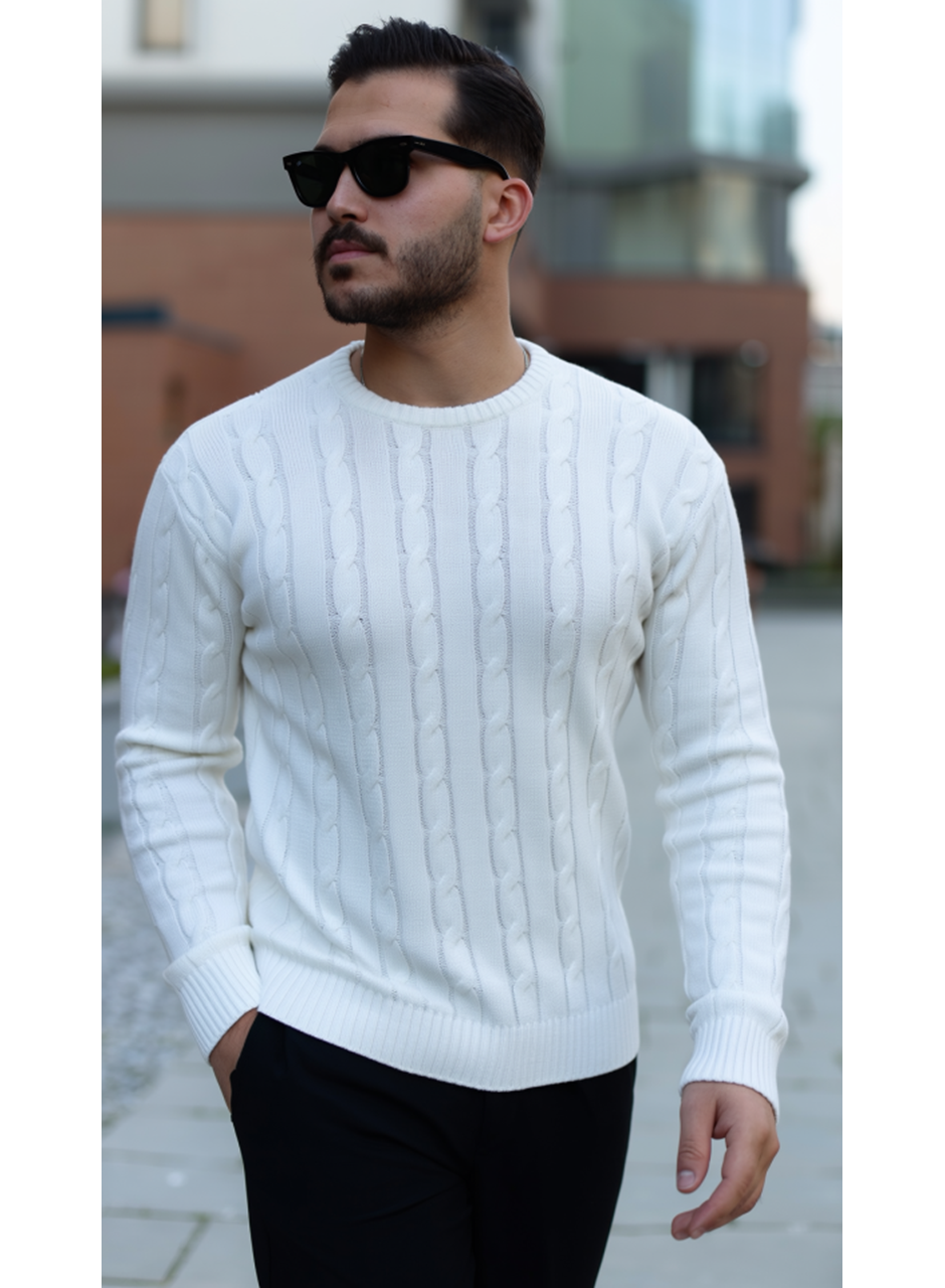 Erkek Örgü Desen Bisiklet Yaka Kazak