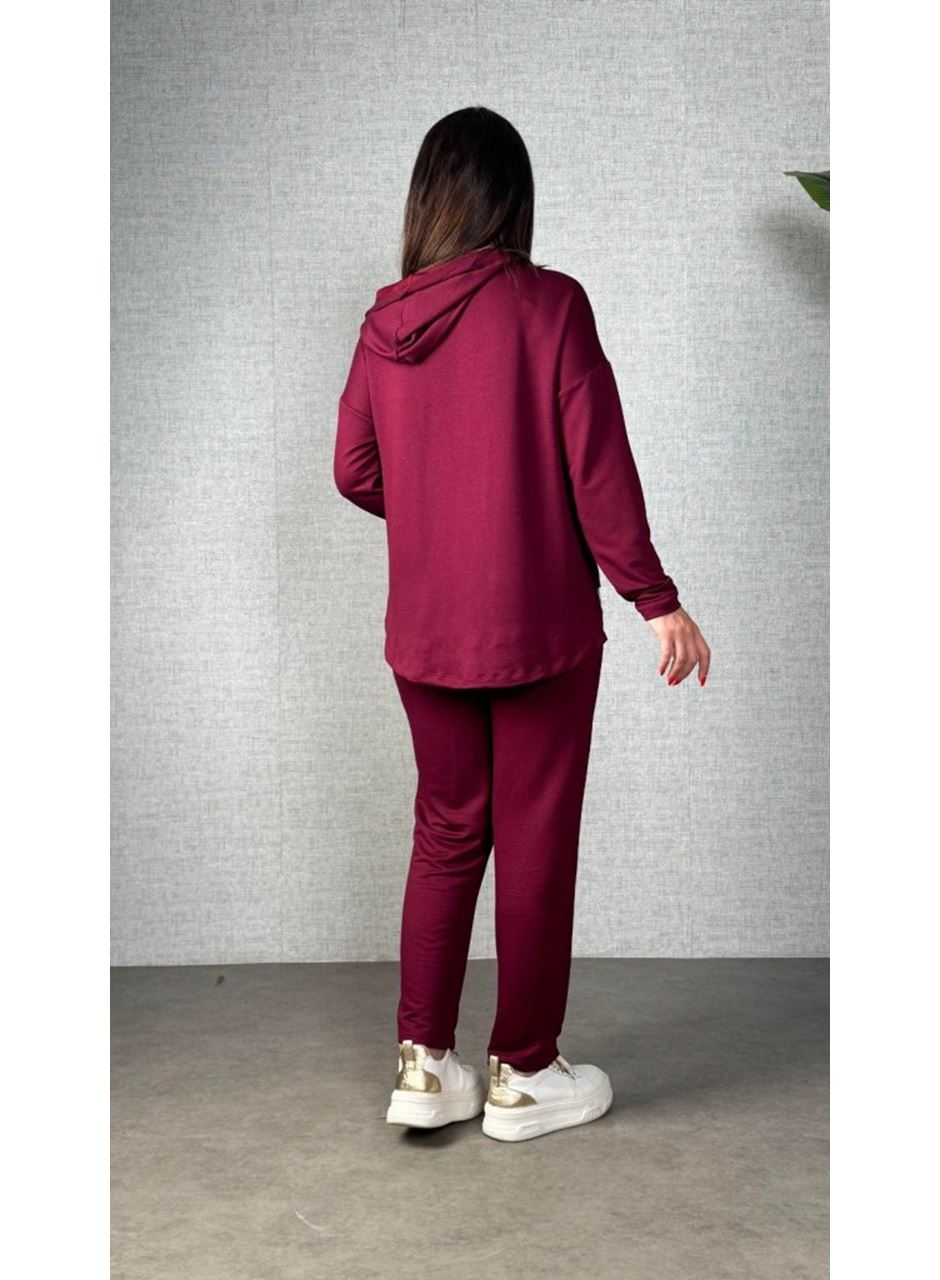 Kadın Uzun Kollu Kapşonlu Bağcıklı Viskon Iki Iplik Bluz Ve Pantolon Ikili Takım