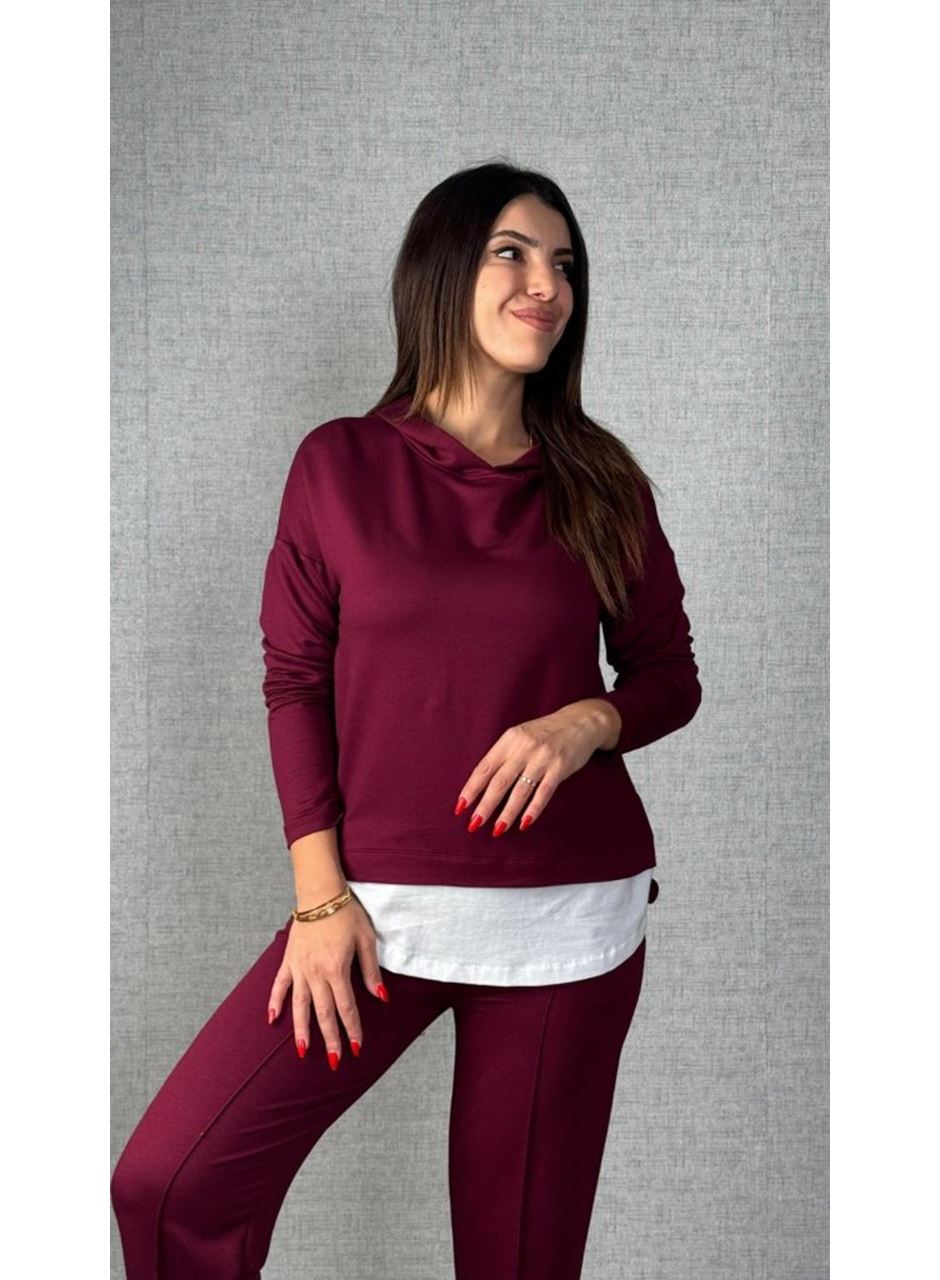 Kadın Uzun Kollu Kapşonlu Bağcıklı Viskon Iki Iplik Bluz Ve Pantolon Ikili Takım