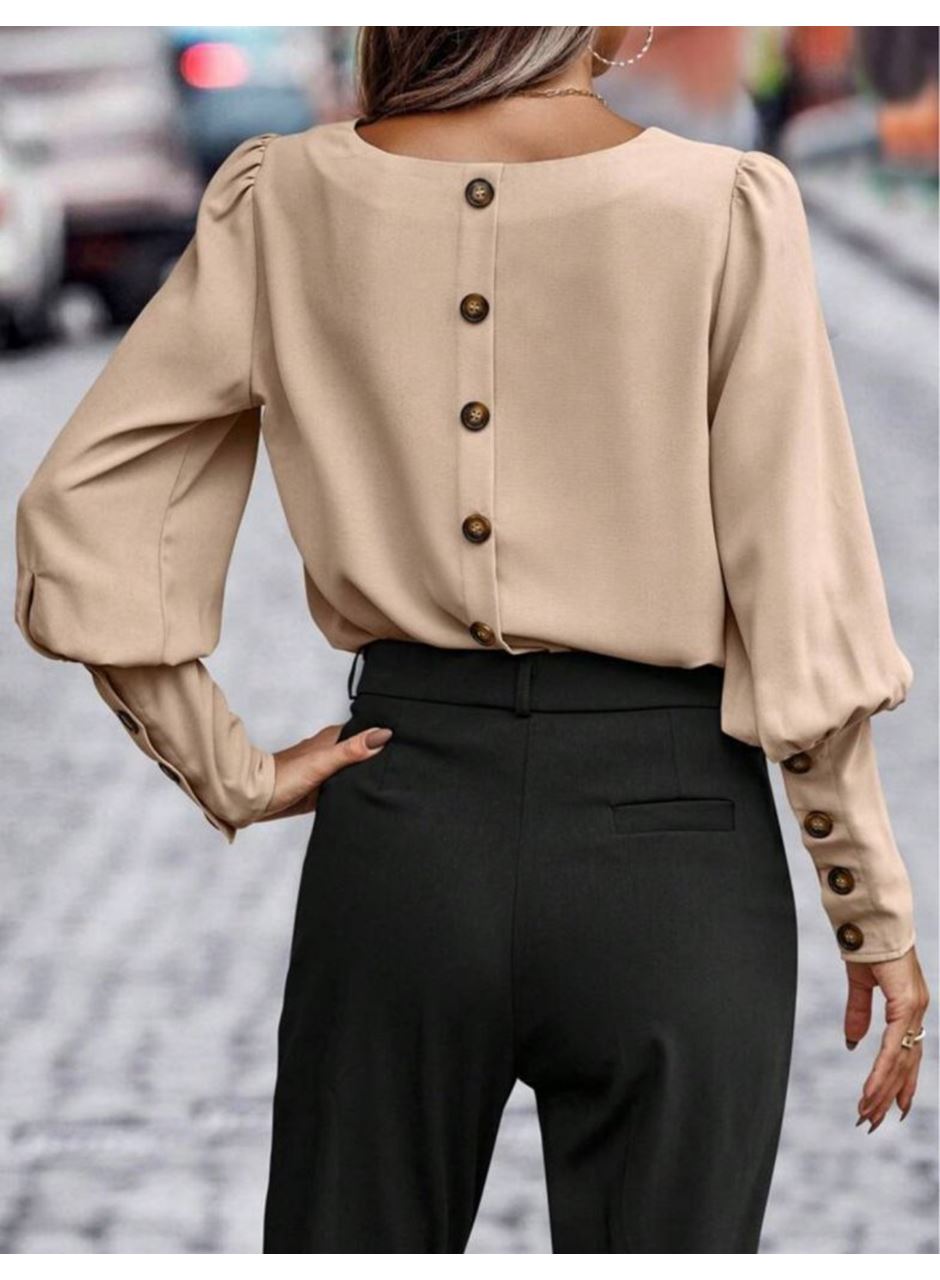 Kadın Uzun Kollu Yuvarlak Yakalı Düğmeli Ithal Krep Bluz