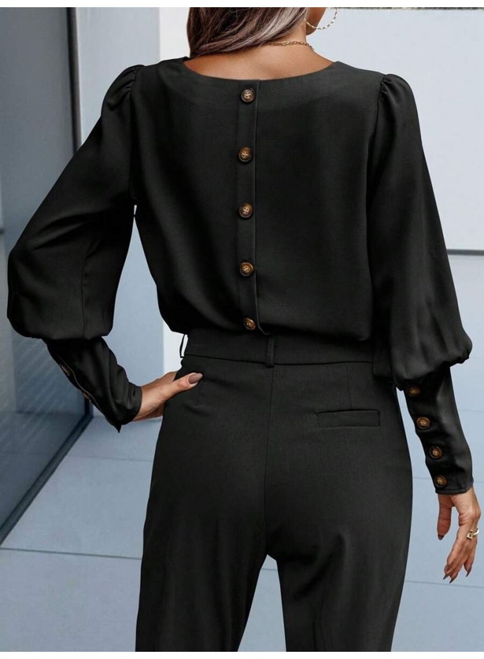 Kadın Uzun Kollu Yuvarlak Yakalı Düğmeli Ithal Krep Bluz