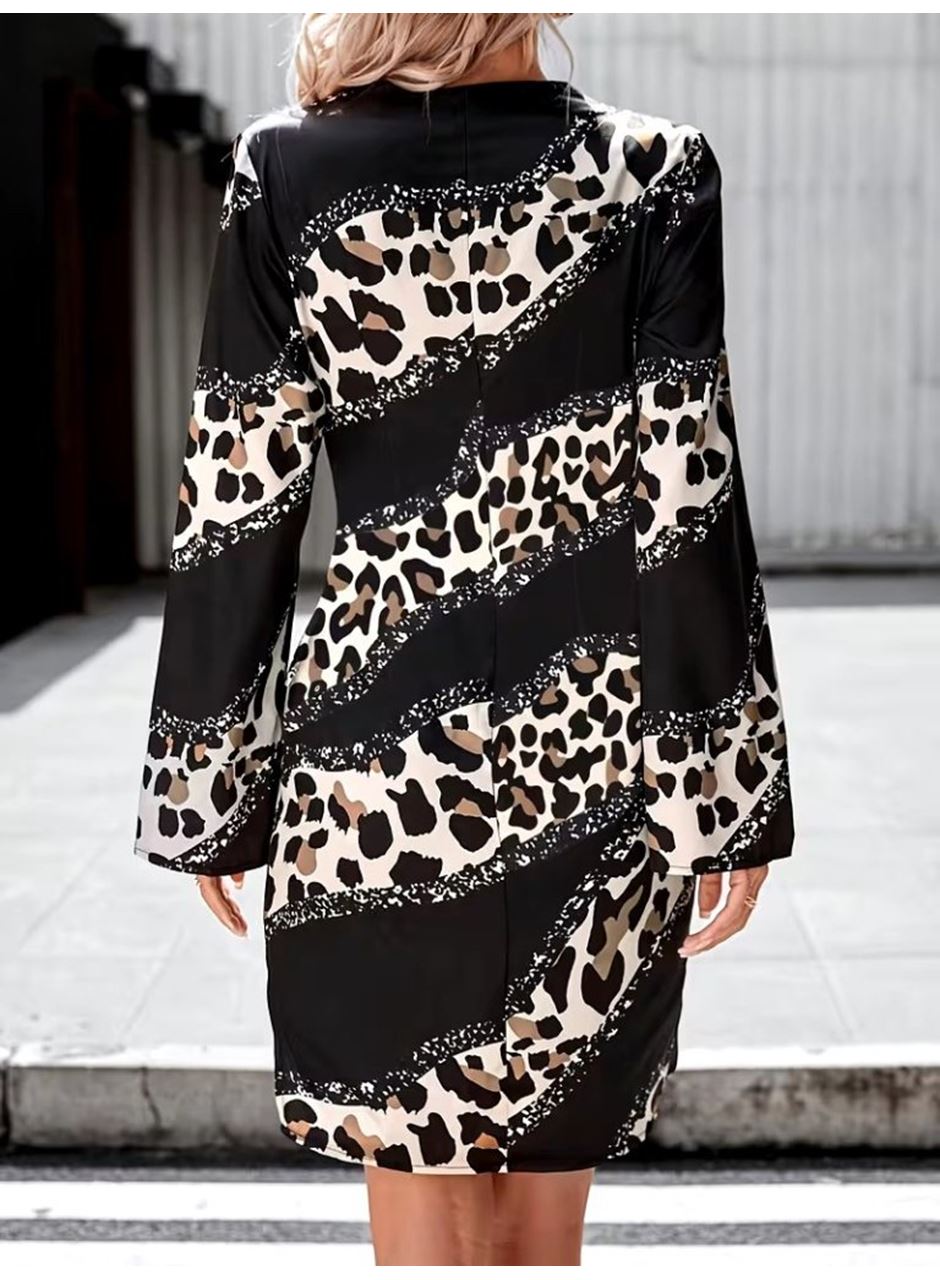 Kadın Uzun Kollu Kruvaze Yakalı Asimetrik Detaylı Mini Modal Elbise