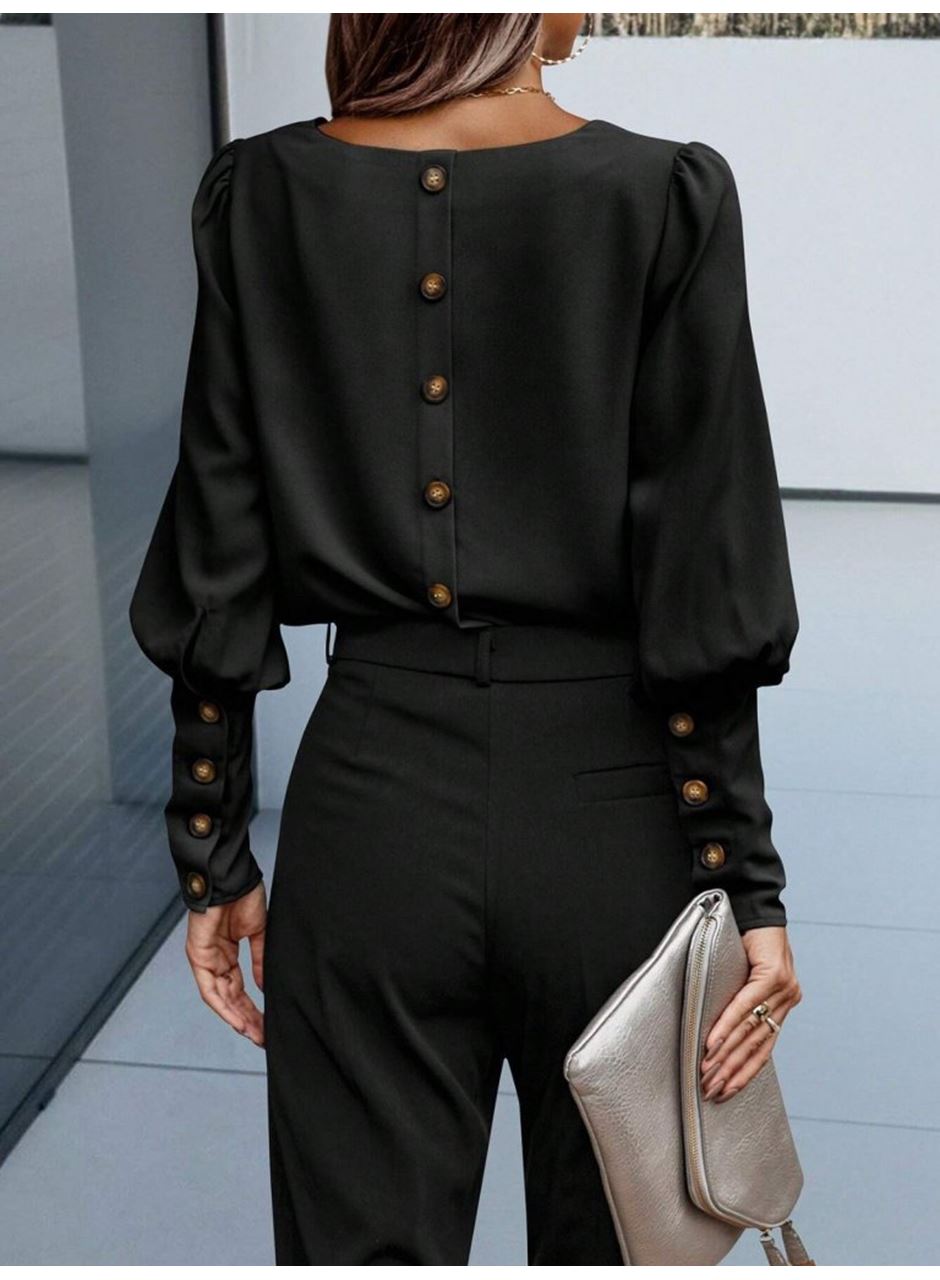 Kadın Uzun Kollu Yuvarlak Yakalı Düğmeli Ithal Krep Bluz