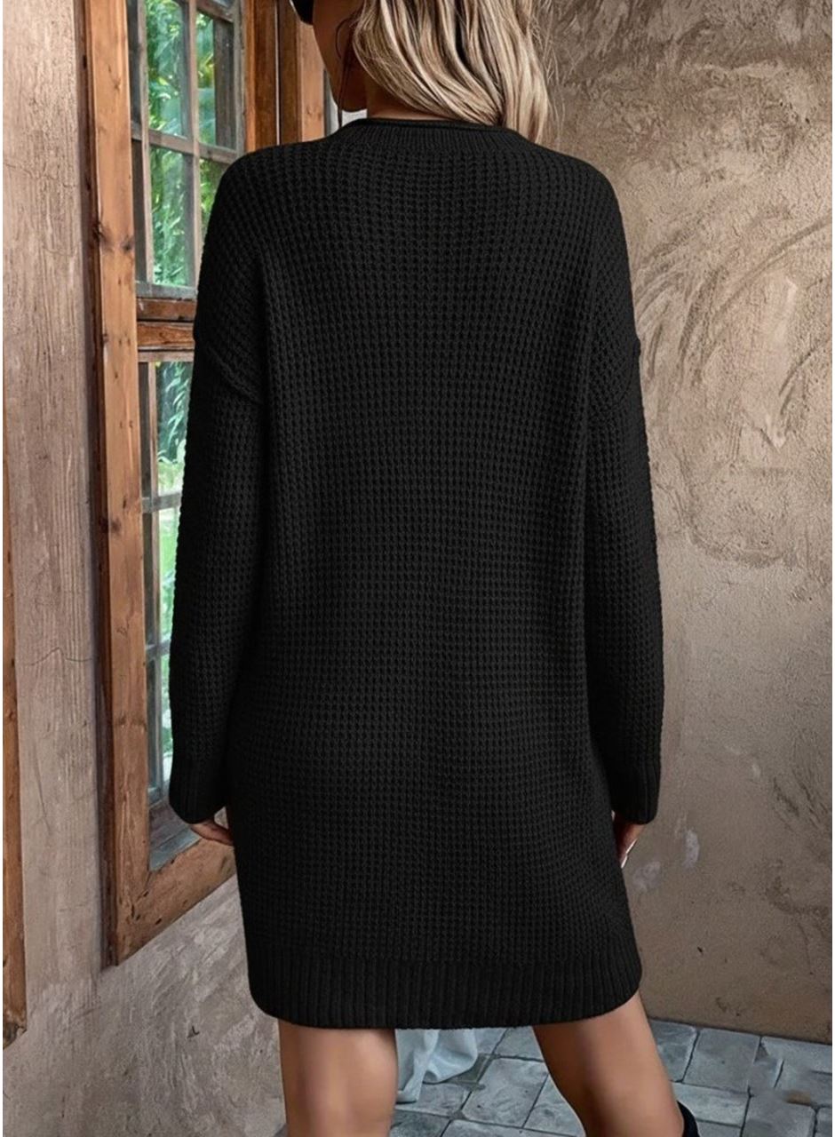 Kadın Uzun Kollu V Yakalı Düğmeli Mini Triko Elbise