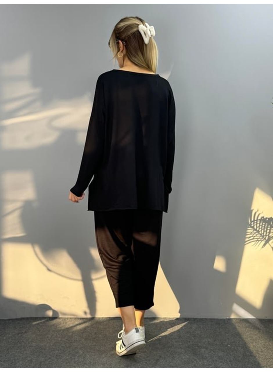 Kadın Iki Iplik Viskon Pamuk Kumaş Arma Detaylı Ikili Takım