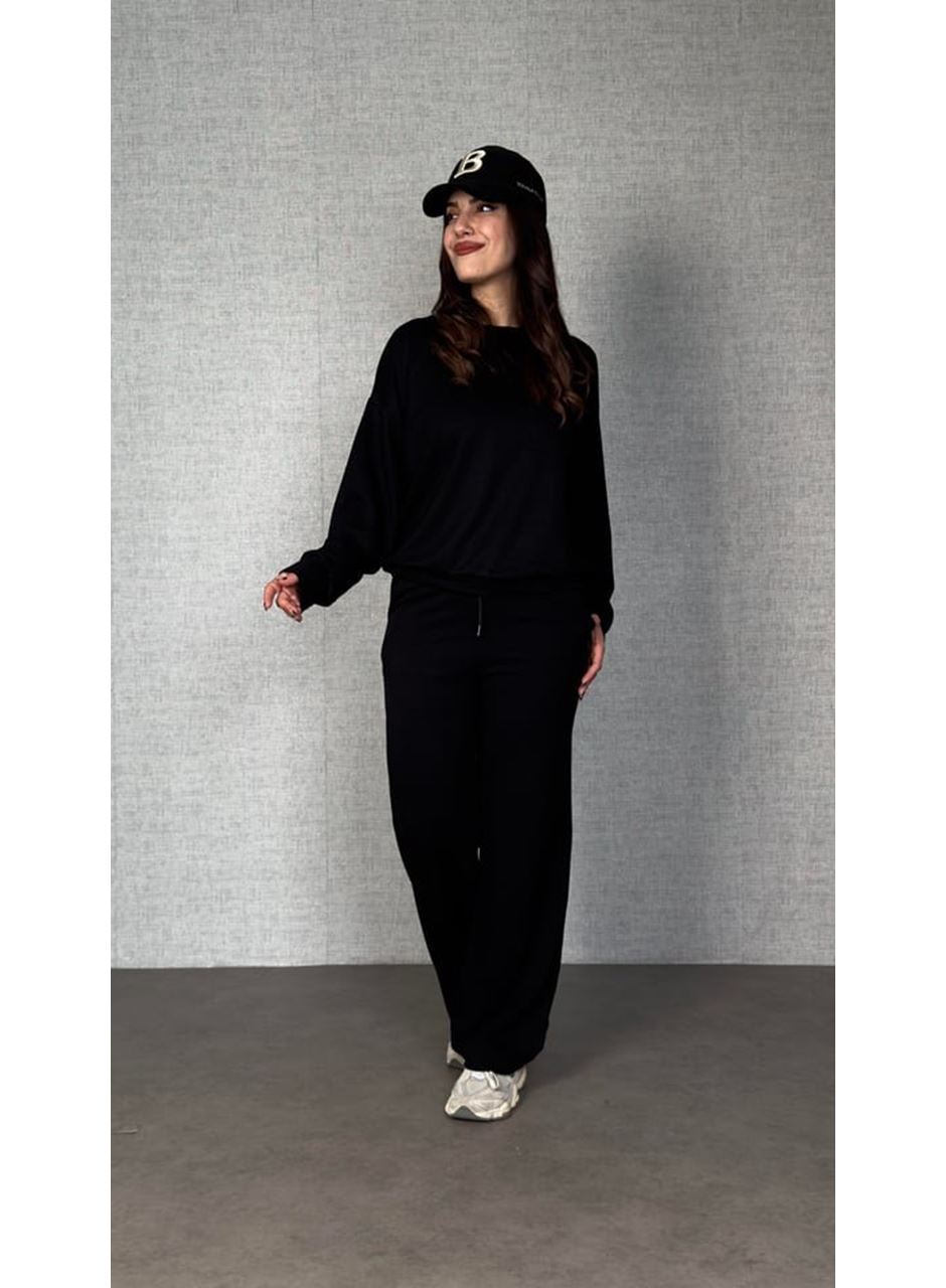 Kadın Uzun Kollu Bisiklet Yaka Viskon Iki Iplik Bluz Ve Pantolon Ikili Takım