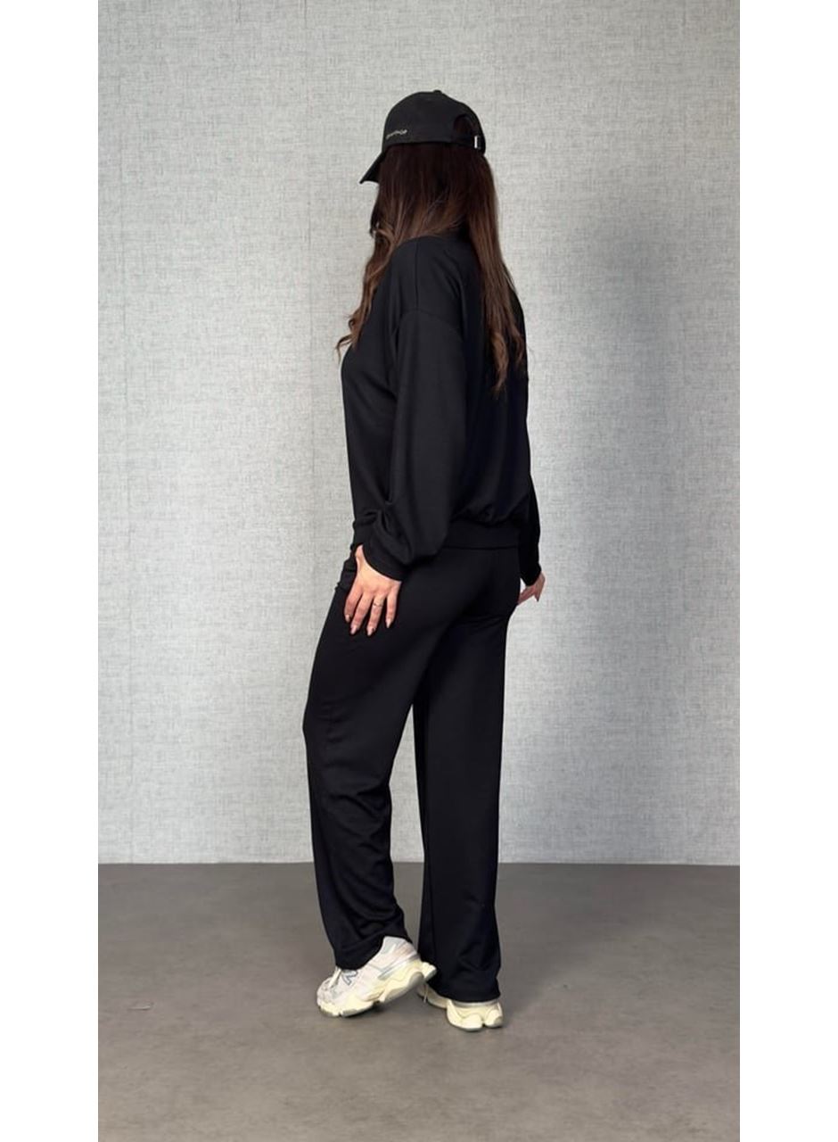 Kadın Uzun Kollu Bisiklet Yaka Viskon Iki Iplik Bluz Ve Pantolon Ikili Takım