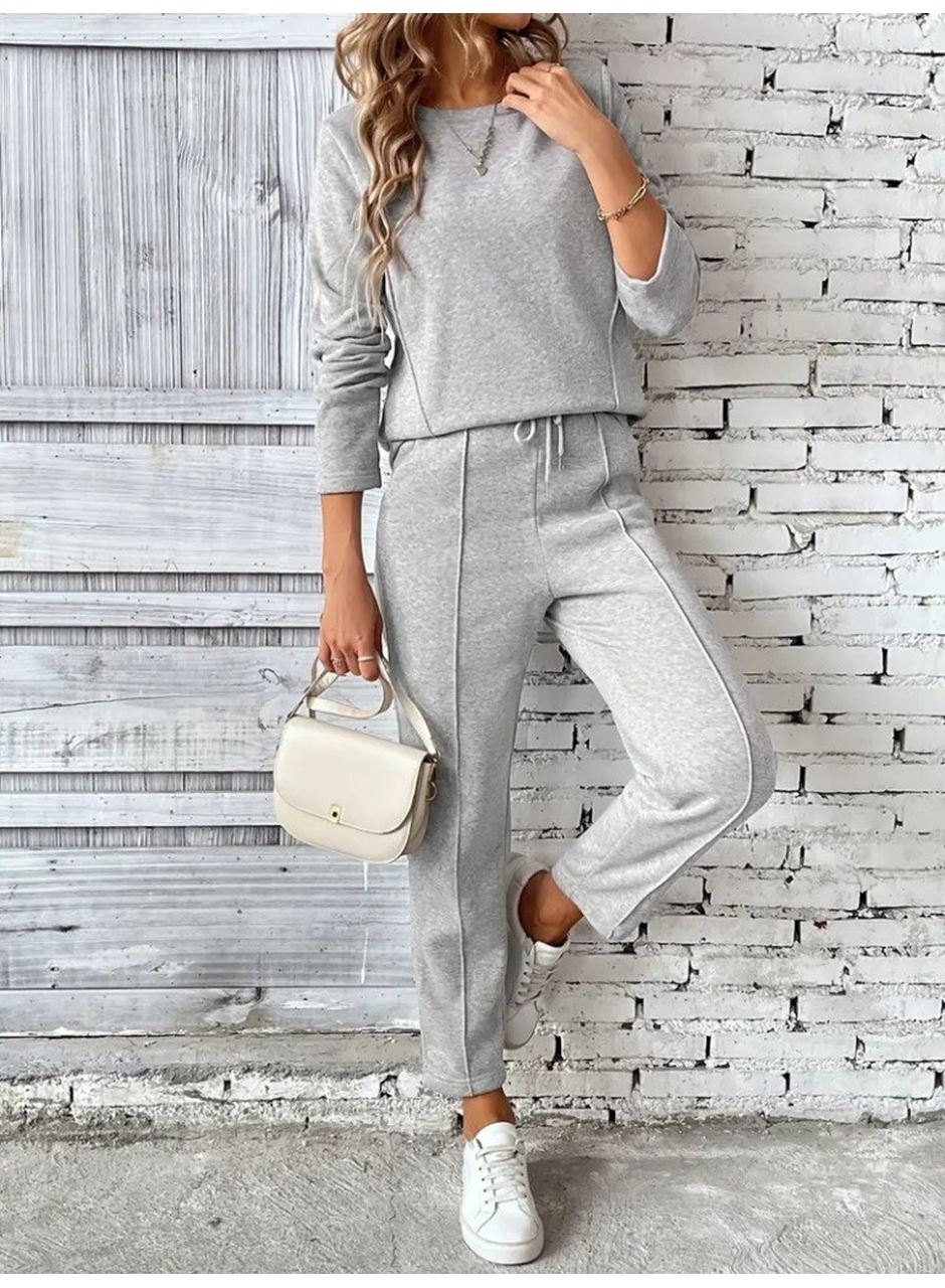 Kadın Uzun Kollu Yanları Nervurlu Viskon Iki Iplik Ve Pantolon Ikili Takım