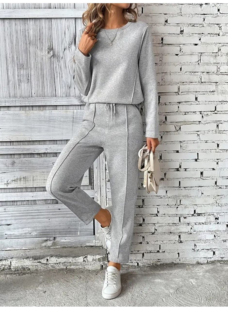 Kadın Uzun Kollu Yanları Nervurlu Viskon Iki Iplik Ve Pantolon Ikili Takım