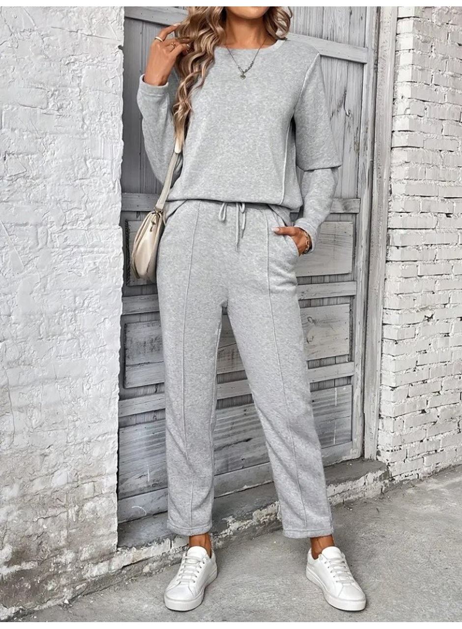 Kadın Uzun Kollu Yanları Nervurlu Viskon Iki Iplik Ve Pantolon Ikili Takım