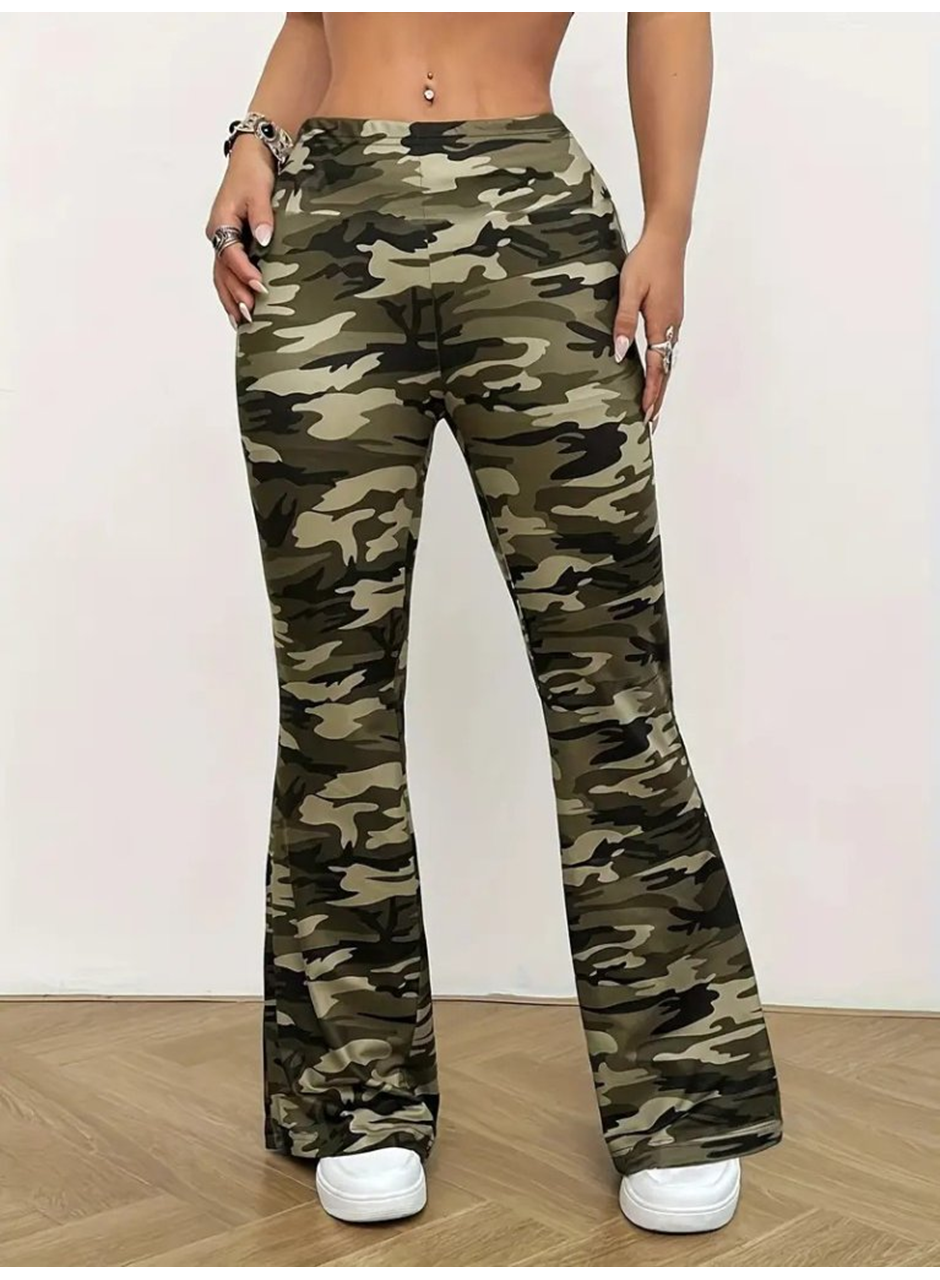 Kadın Yüksek Bel Kamuflaj Desenli Dalgıç Tayt
