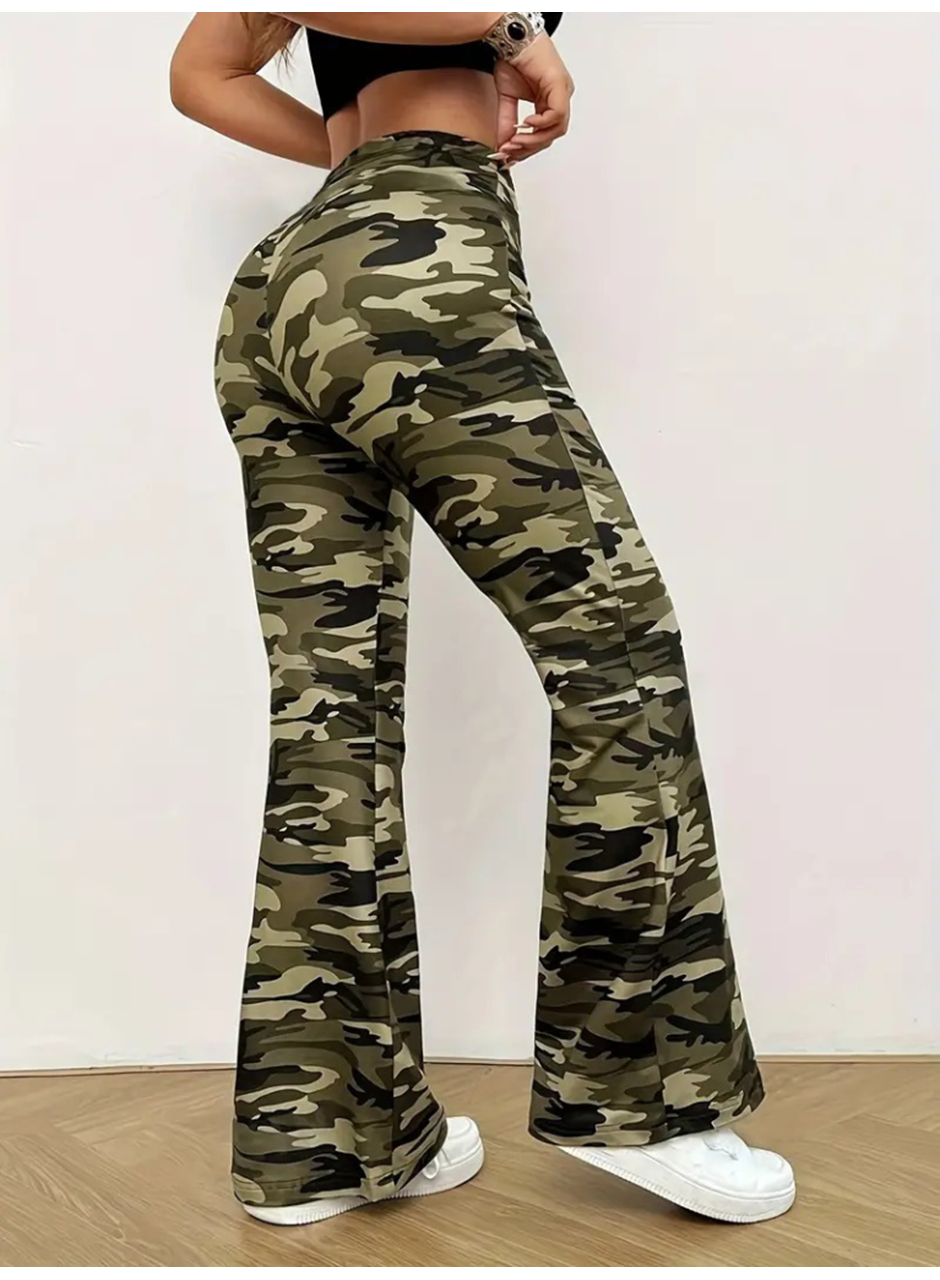 Kadın Yüksek Bel Kamuflaj Desenli Dalgıç Tayt