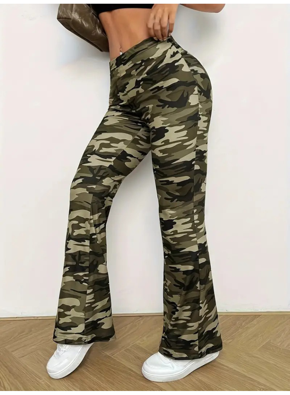 Kadın Yüksek Bel Kamuflaj Desenli Dalgıç Tayt