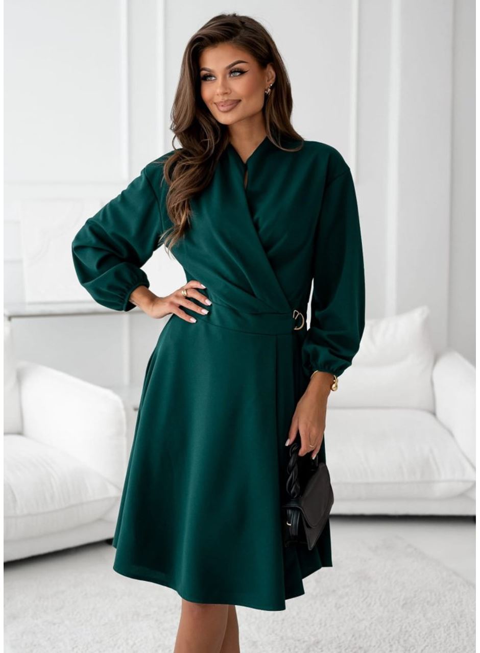 Kadın Uzun Kollu Hakim V Yakalı Yandan Toka Detaylı Ithal Mini Krep Elbise