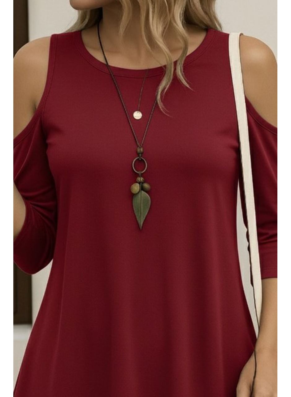 Kadın Omuzlardan Açık Sıfır Yaka Asimetrik Kesim Detay Viskon Bluz