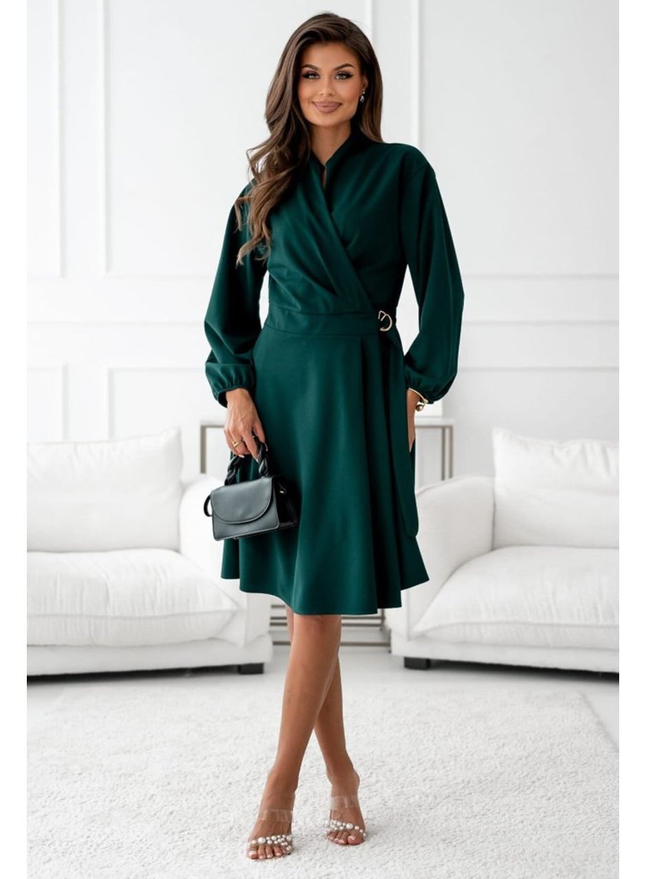 Kadın Uzun Kollu Hakim V Yakalı Yandan Toka Detaylı Ithal Mini Krep Elbise