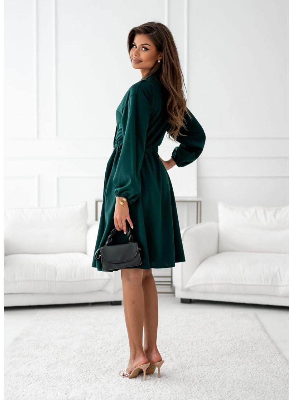 Kadın Uzun Kollu Hakim V Yakalı Yandan Toka Detaylı Ithal Mini Krep Elbise