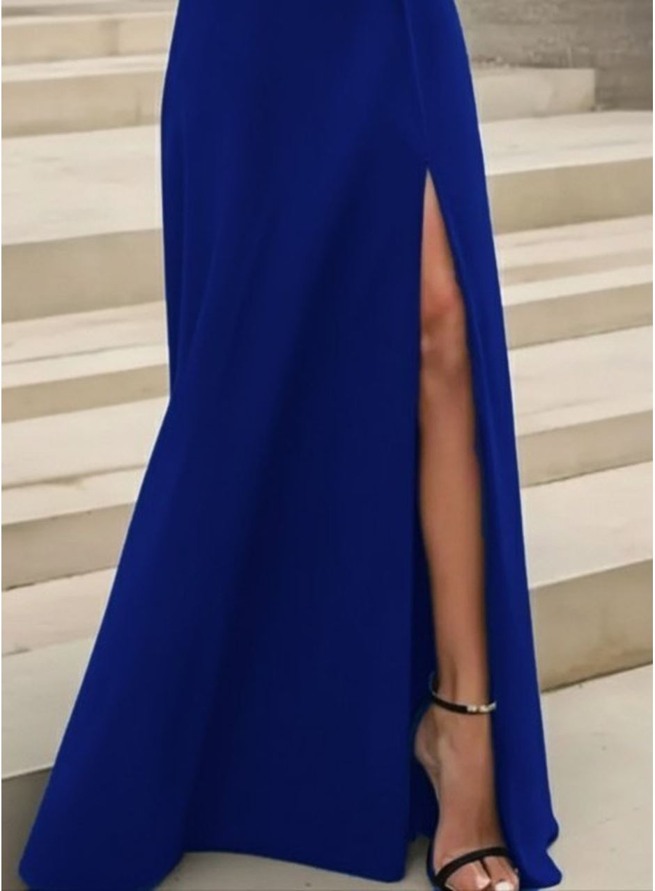 Kadın Uzun Kollu Madonna Yakalı Yırtmaç Detaylı Uzun Ithal Krep Elbise