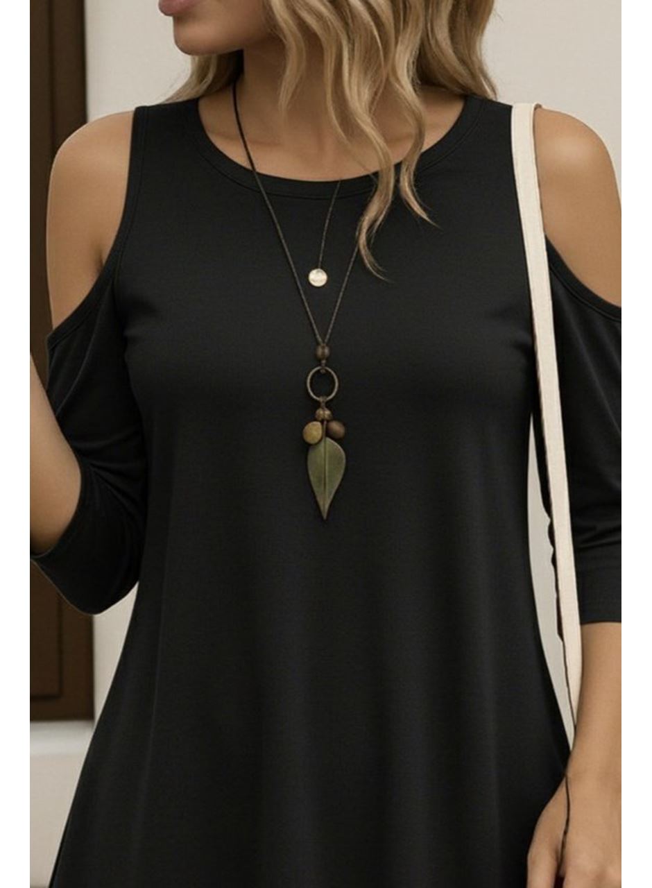 Kadın Omuzlardan Açık Sıfır Yaka Asimetrik Kesim Detay Viskon Bluz