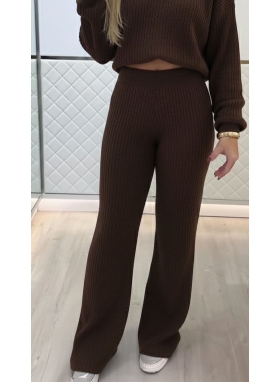 Kadın Uzun Kollu Balıkçı Yaka Kısa Triko Bluz Ve Pantolon Ikili Takım