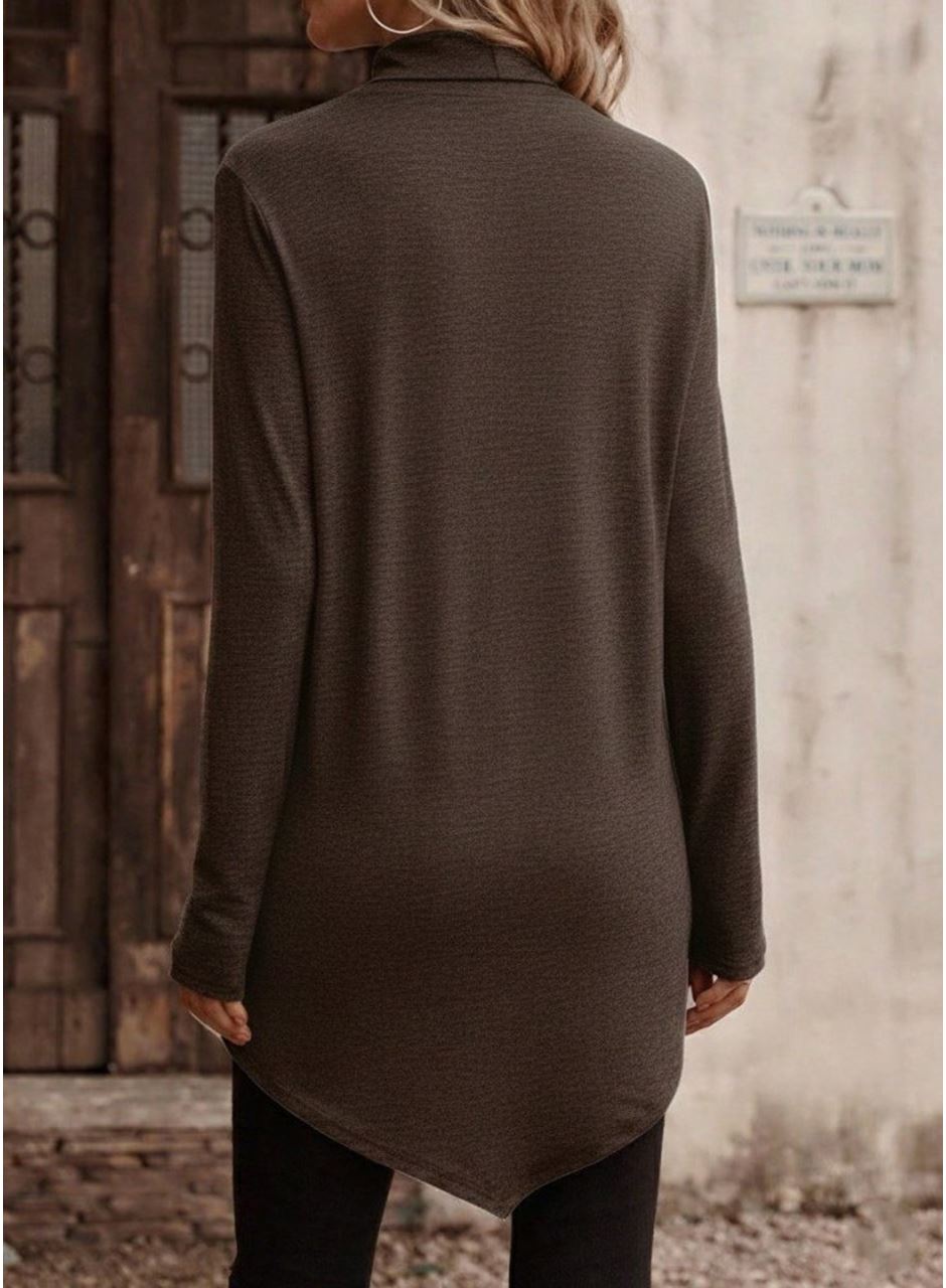 Kadın Uzun Kollu Balıkçı Yaka Asimetrik Kesim Detaylı Yün Viskon Bluz