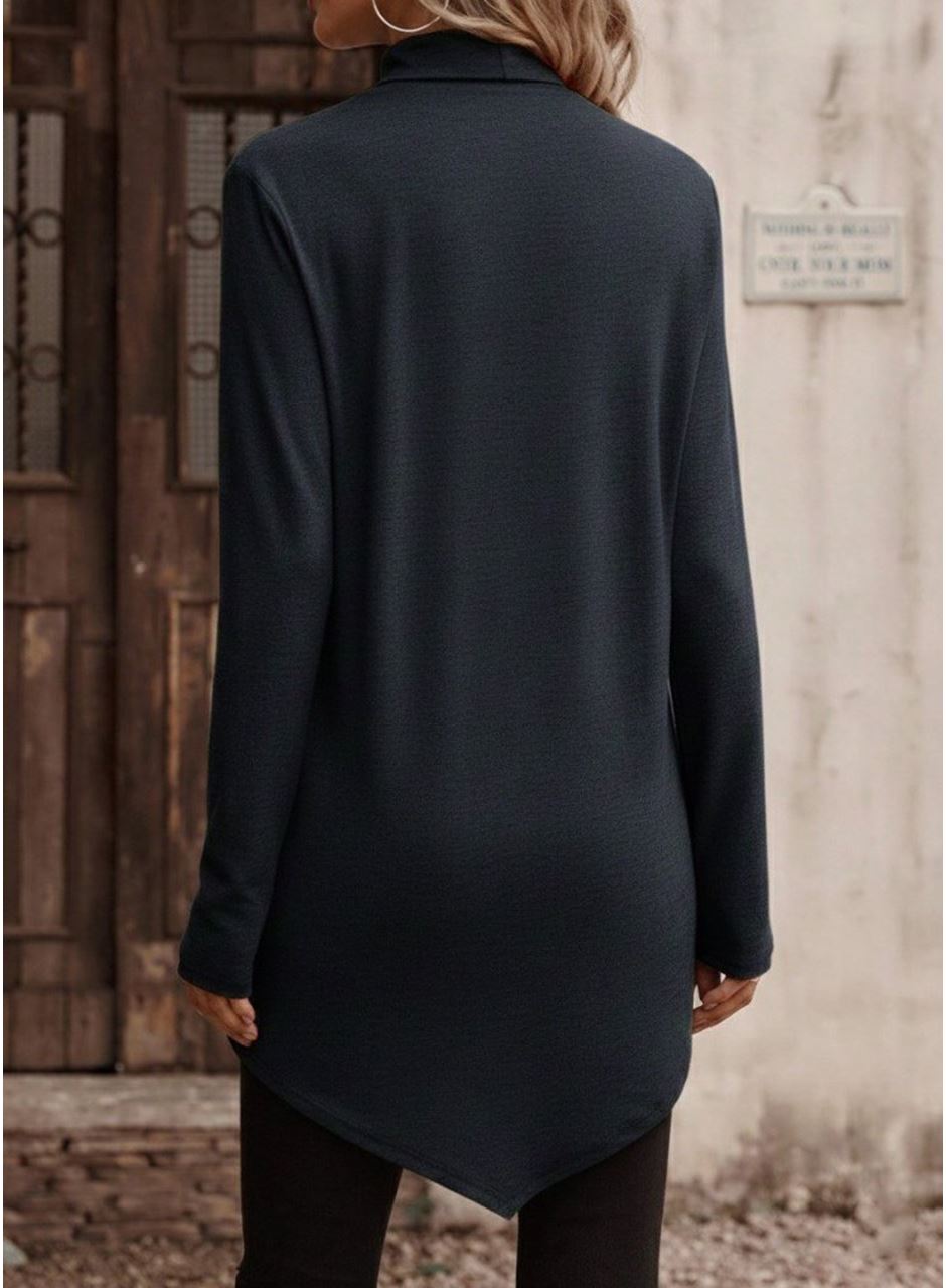 Kadın Uzun Kollu Balıkçı Yaka Asimetrik Kesim Detaylı Antrasit Yün Viskon Bluz