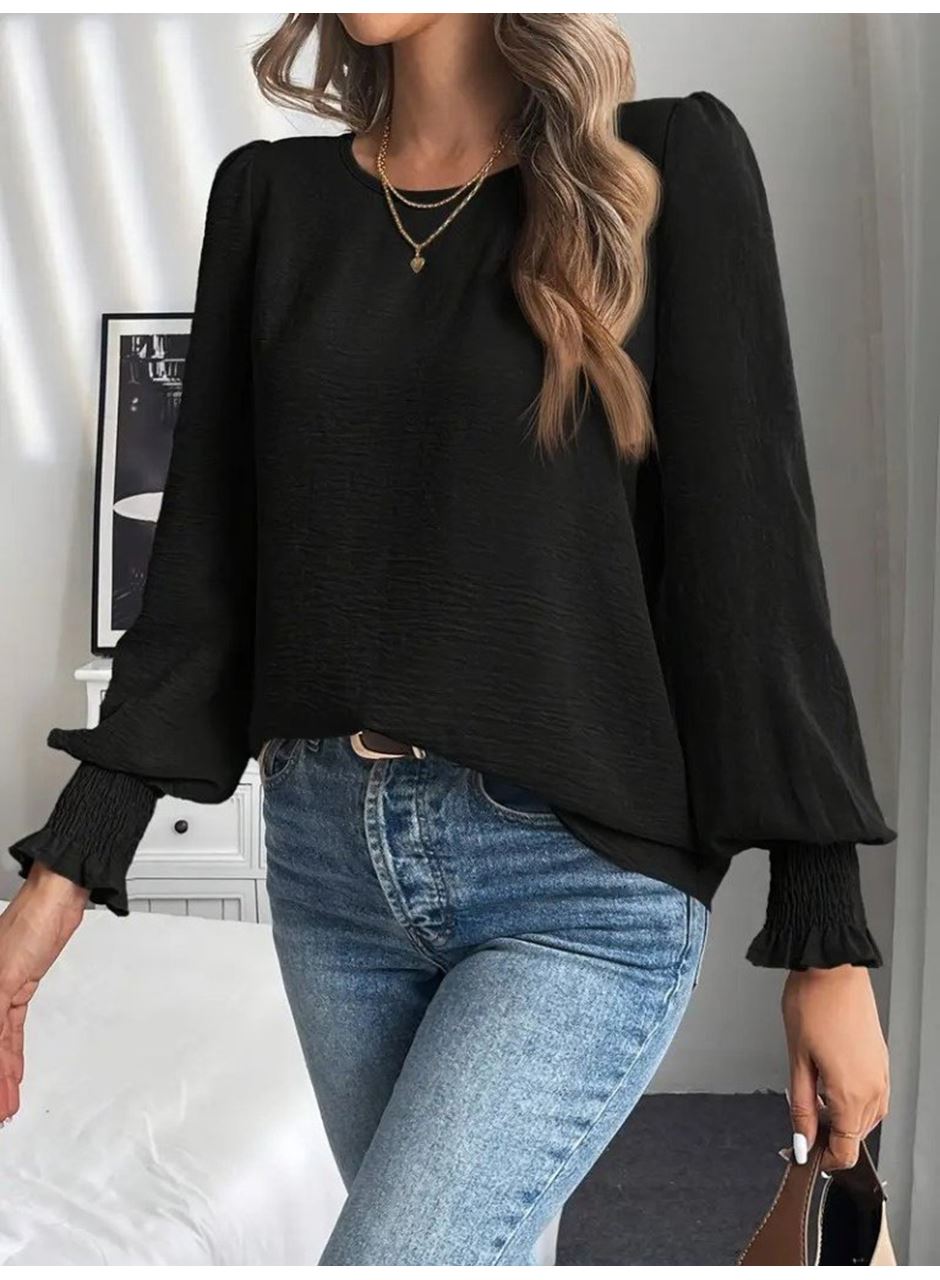 Kadın Uzun Kollu Yuvarlak Yaka Aerobin Bluz
