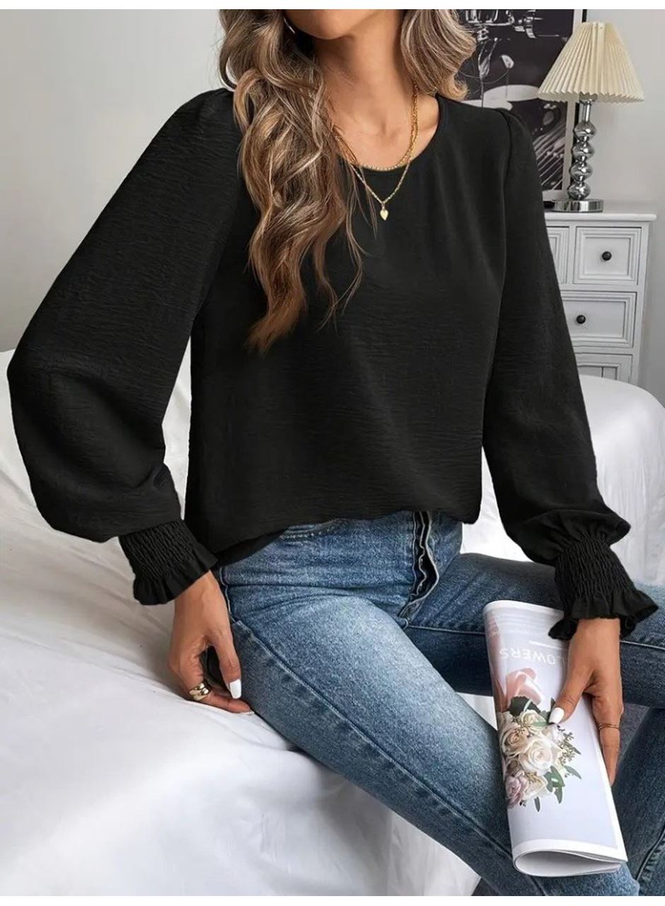 Kadın Uzun Kollu Yuvarlak Yaka Aerobin Bluz