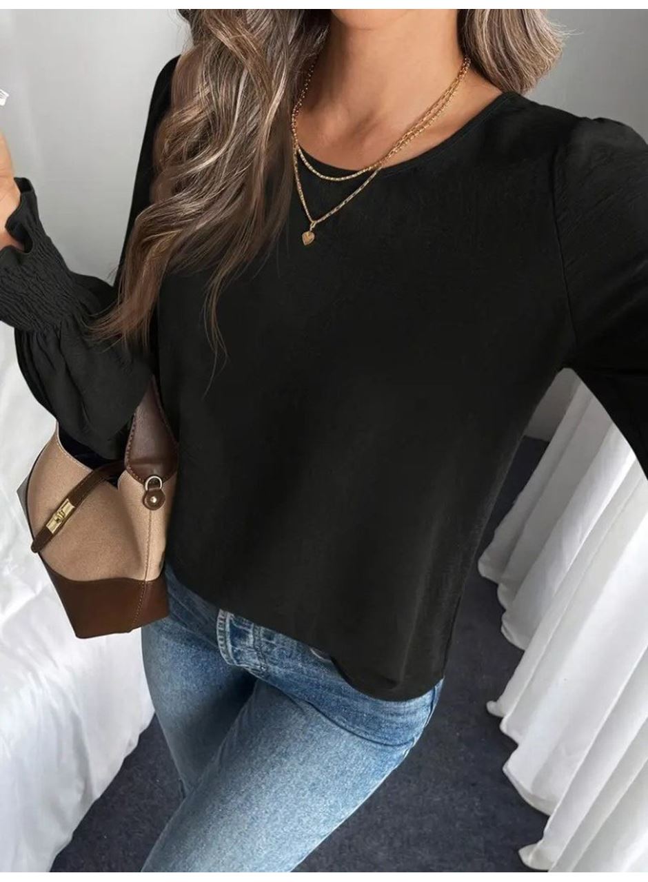 Kadın Uzun Kollu Yuvarlak Yaka Aerobin Bluz